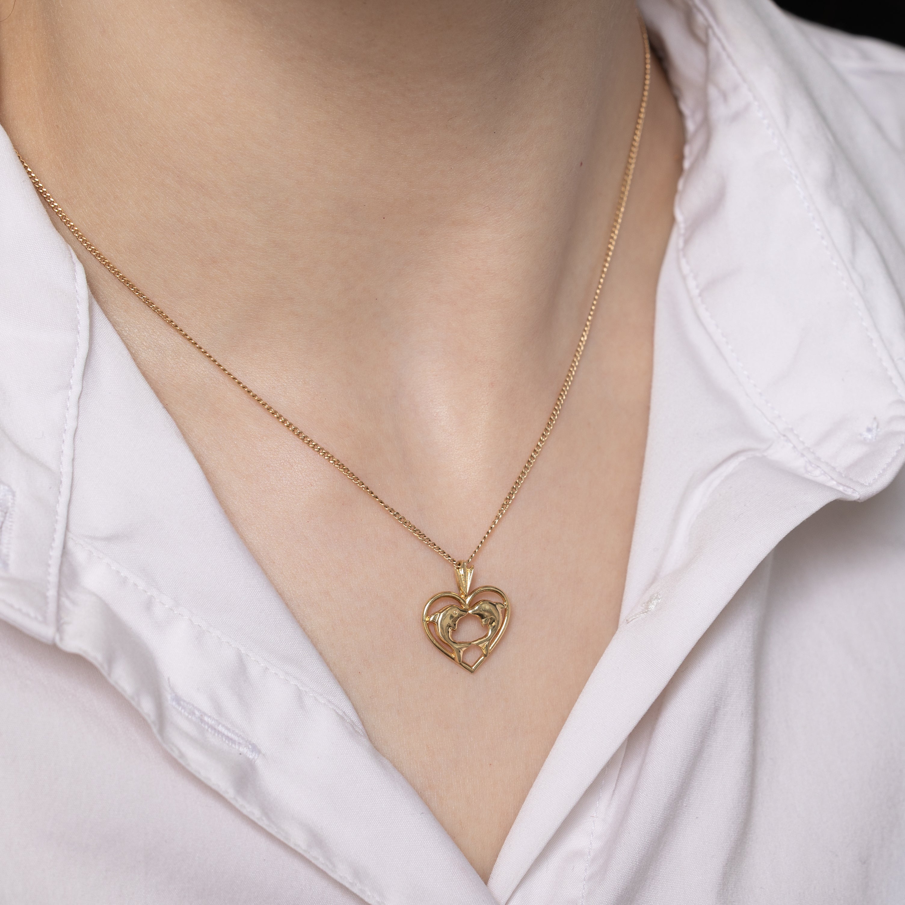 10k Yellow Gold Dolphin Heart Pendant