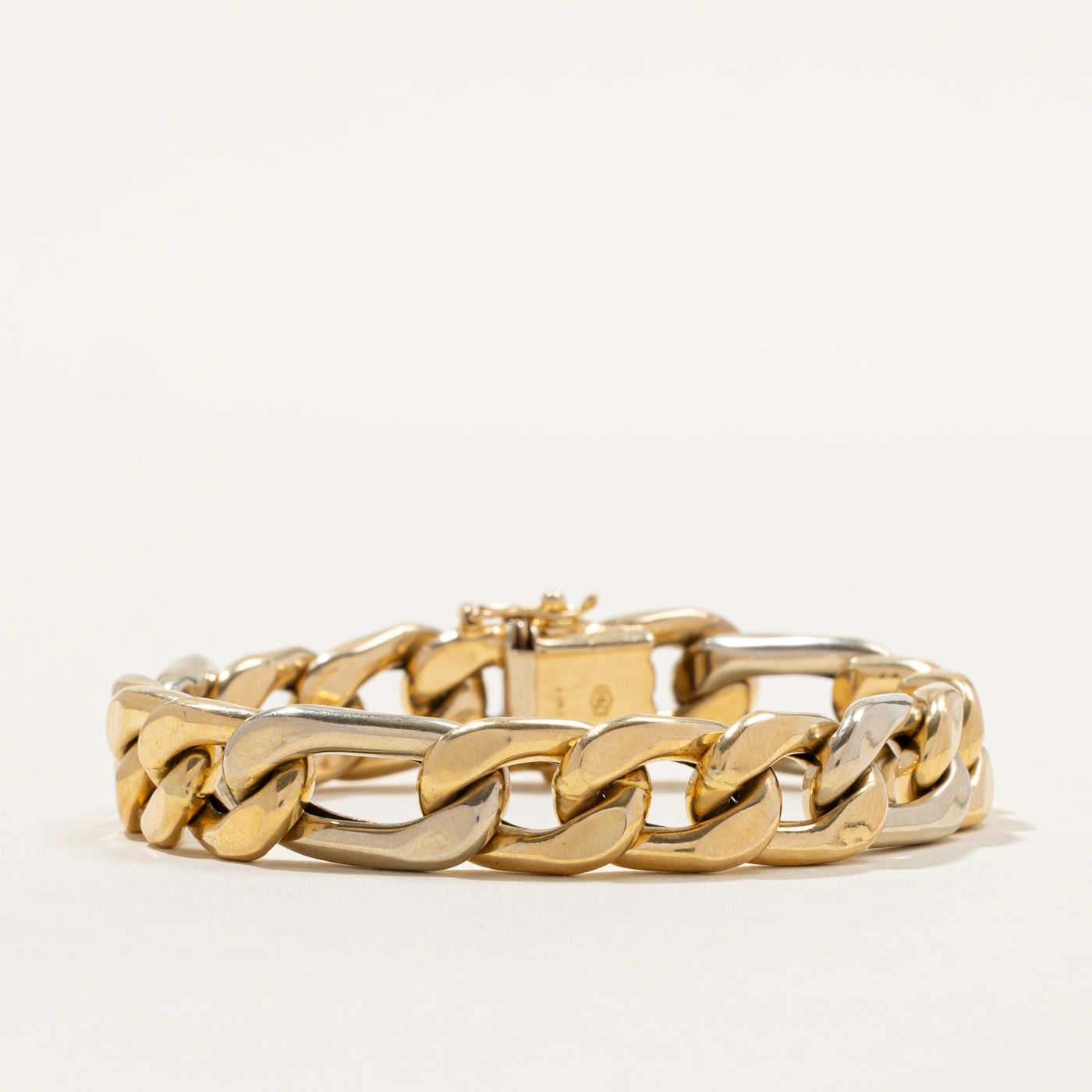 18k Two Tone Gold Figaro Chain Bracelet | 7"