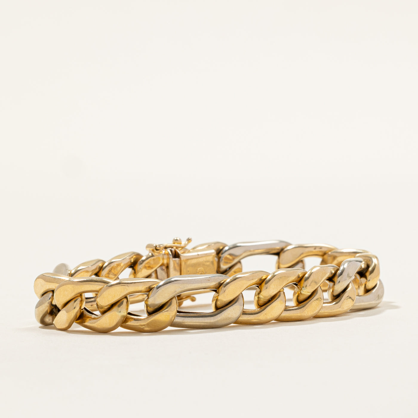 18k Two Tone Gold Figaro Chain Bracelet | 7"