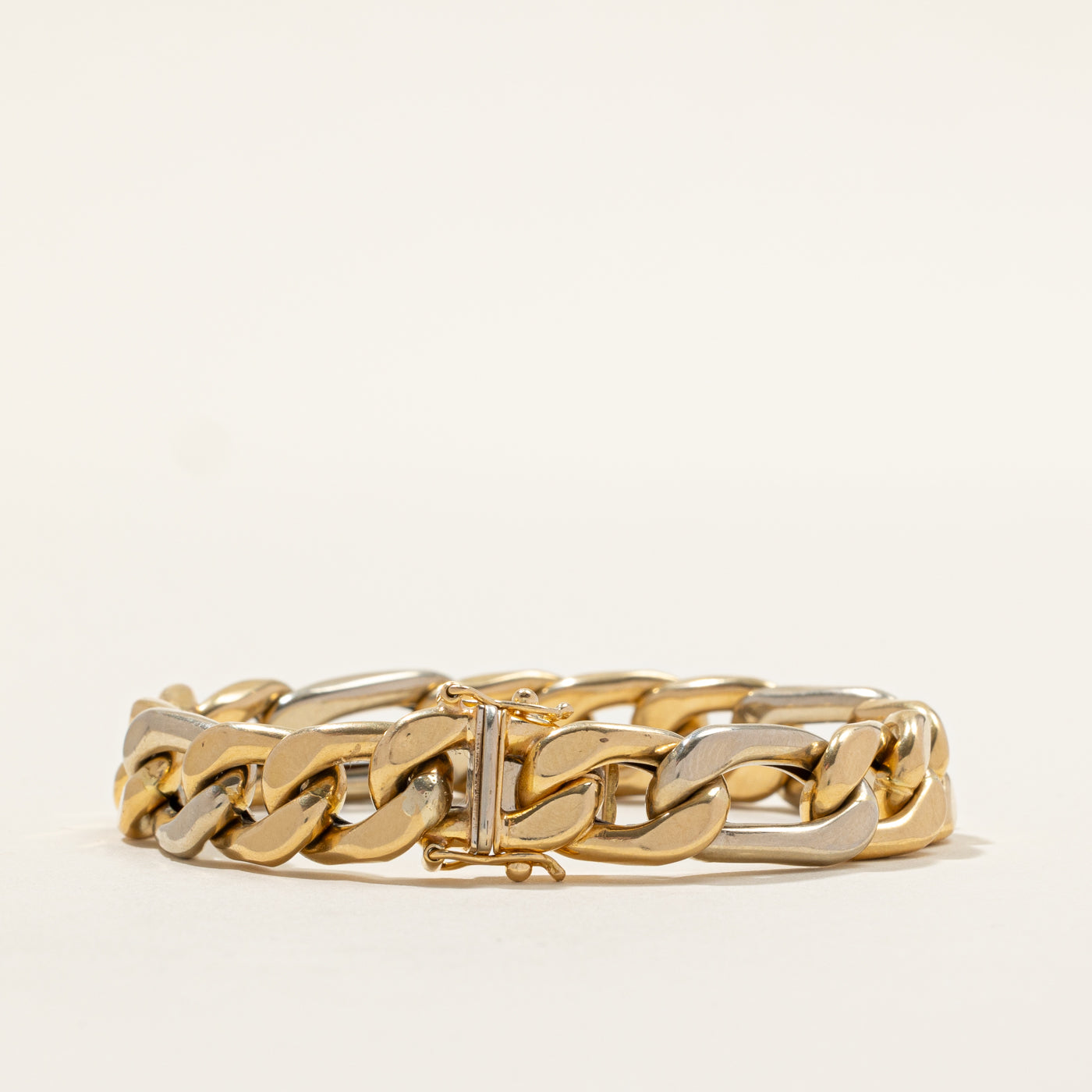 18k Two Tone Gold Figaro Chain Bracelet | 7"