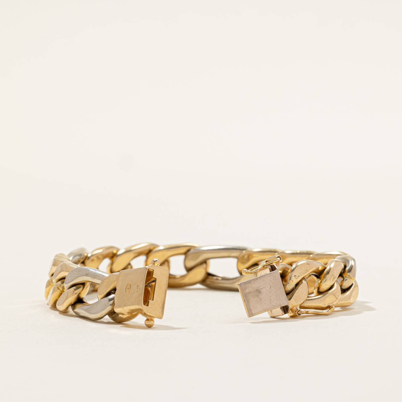 18k Two Tone Gold Figaro Chain Bracelet | 7"
