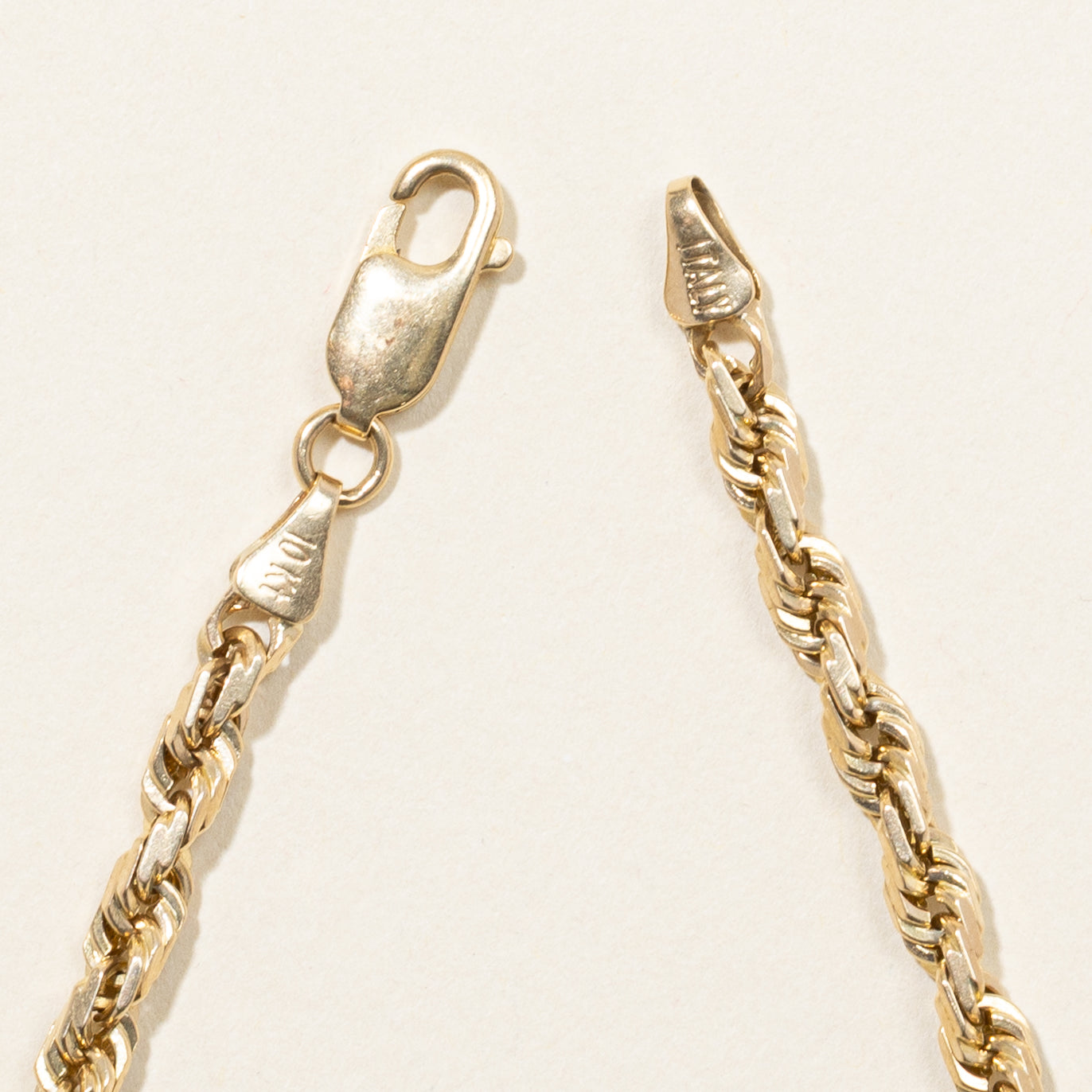 10k Yellow Gold Rope Chain Bracelet | 8"