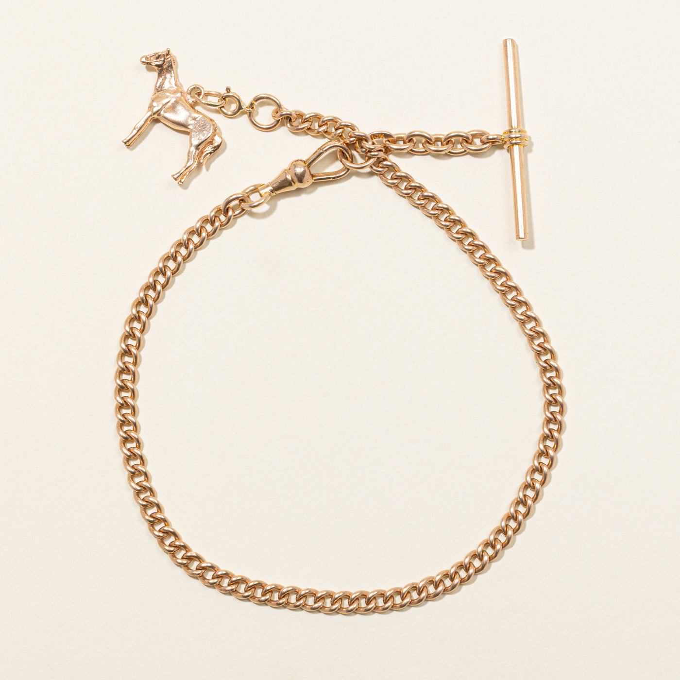 10k Rose Gold Horse Charm Curb Link Watch Chain | 11.5"