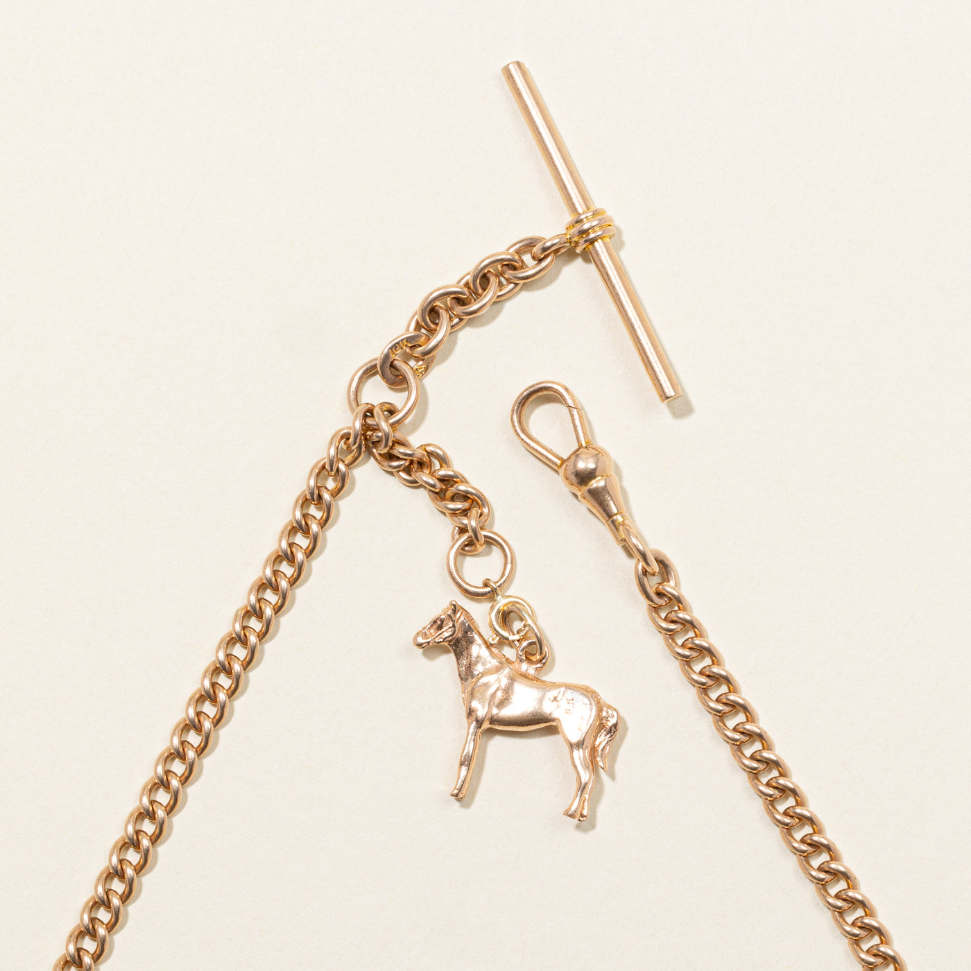 10k Rose Gold Horse Charm Curb Link Watch Chain | 11.5"
