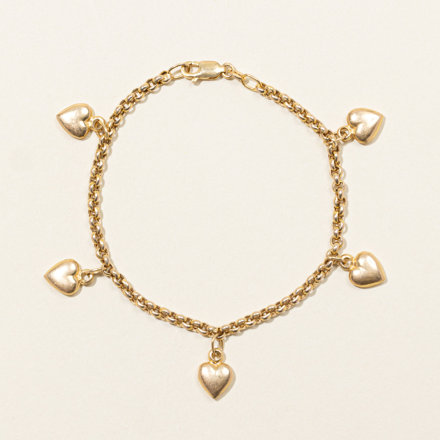 14k Yellow Gold Heart Charm Bracelet | 7"