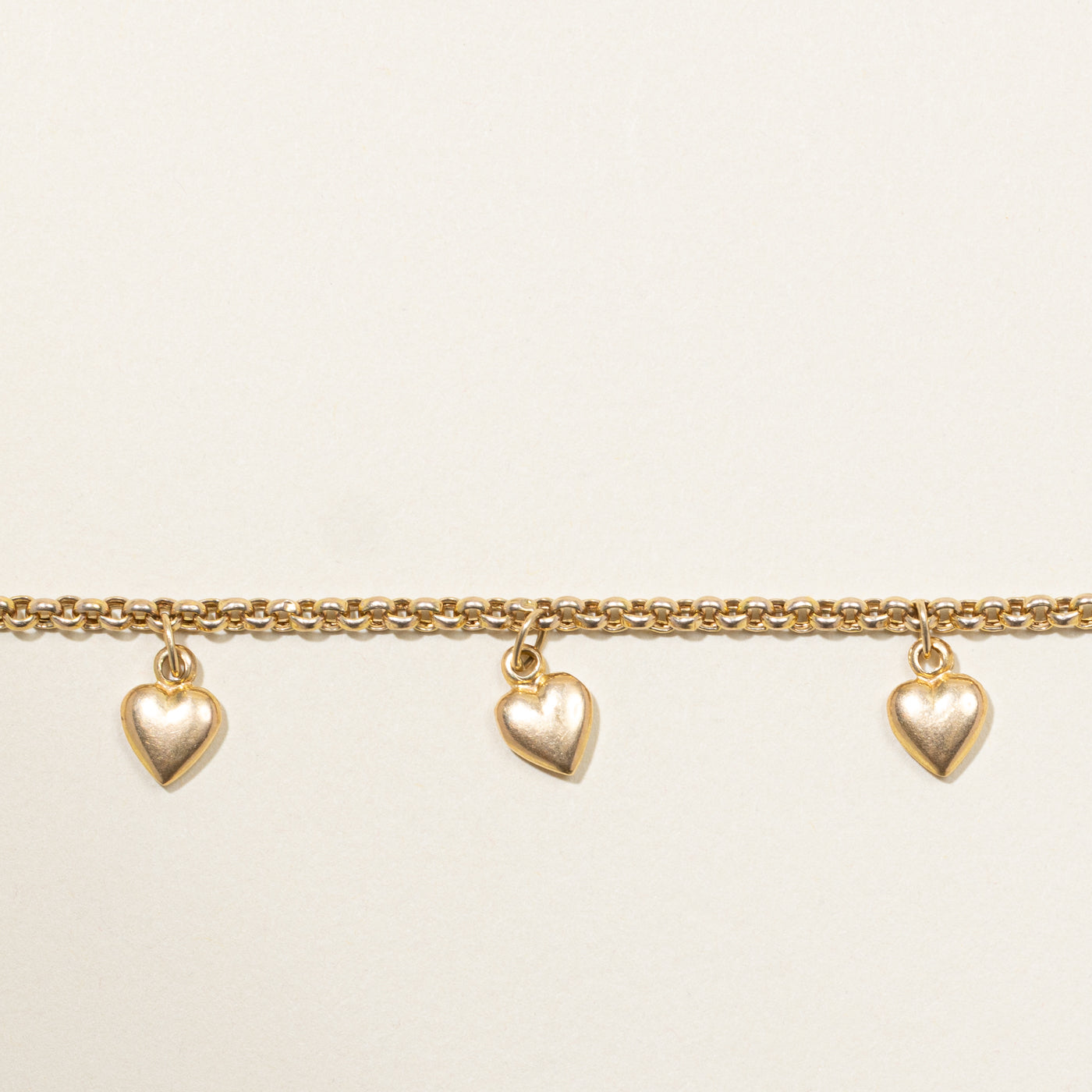 14k Yellow Gold Heart Charm Bracelet | 7"