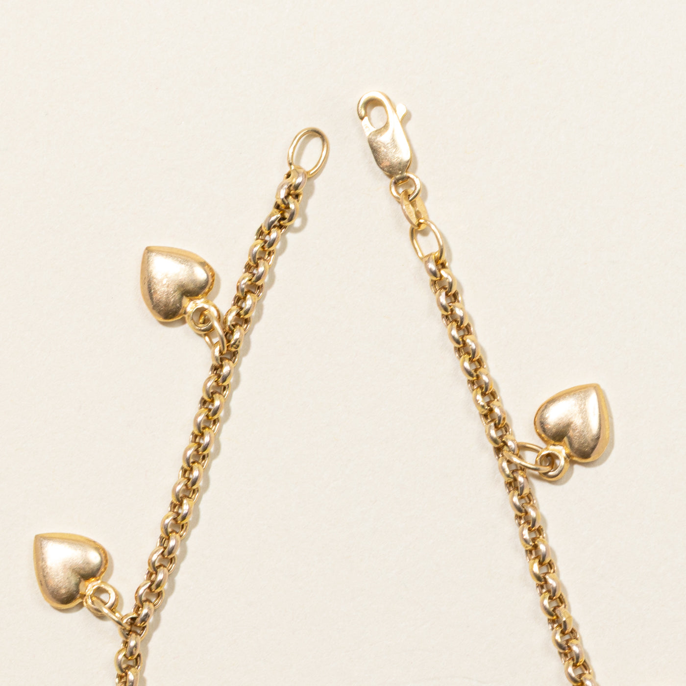 14k Yellow Gold Heart Charm Bracelet | 7"