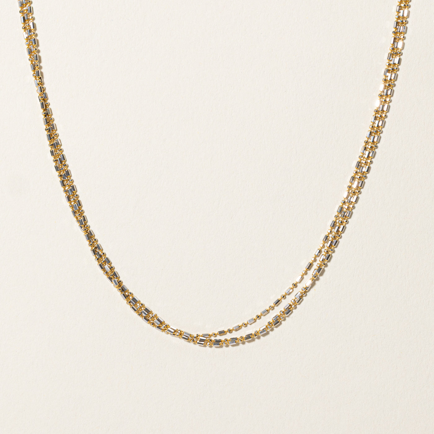 18k Yellow & White Gold Layered Bead Chain Necklace | 18"