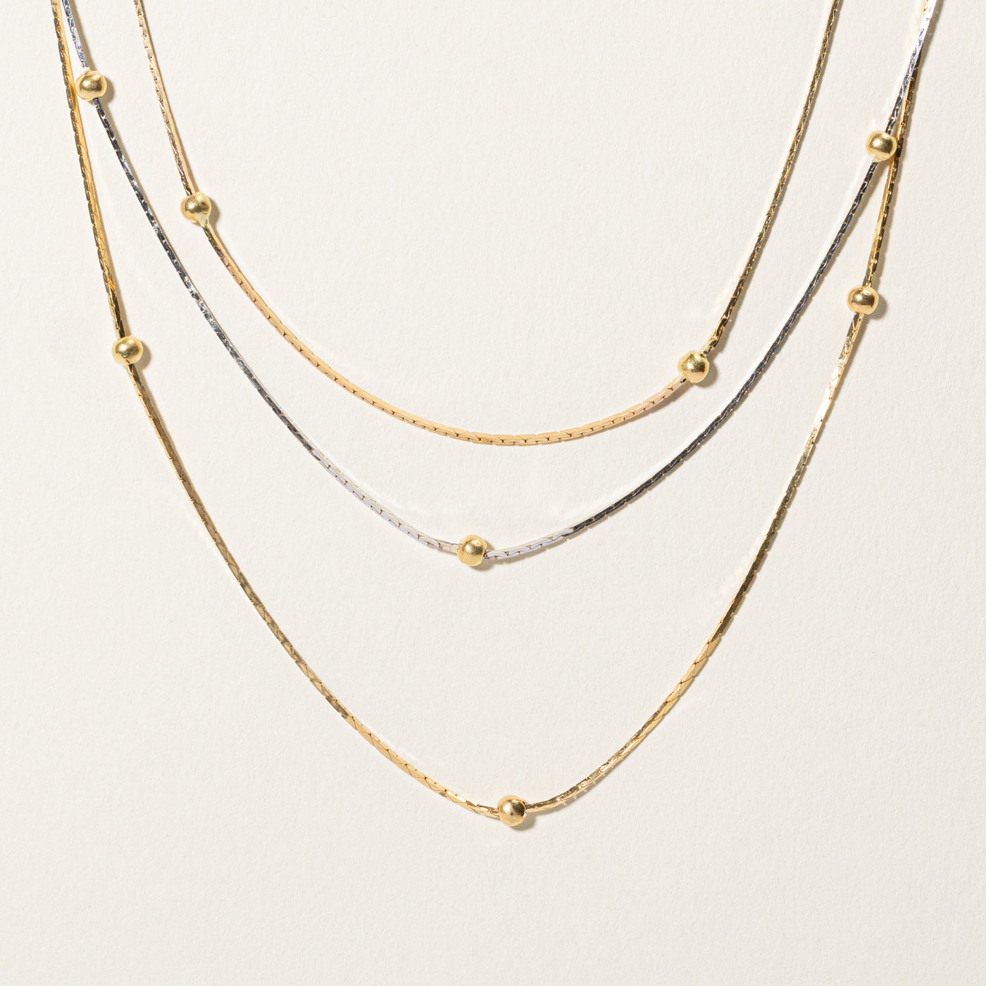 18k Yellow & White Gold Cobra Chain Layered Necklace | 16.25"