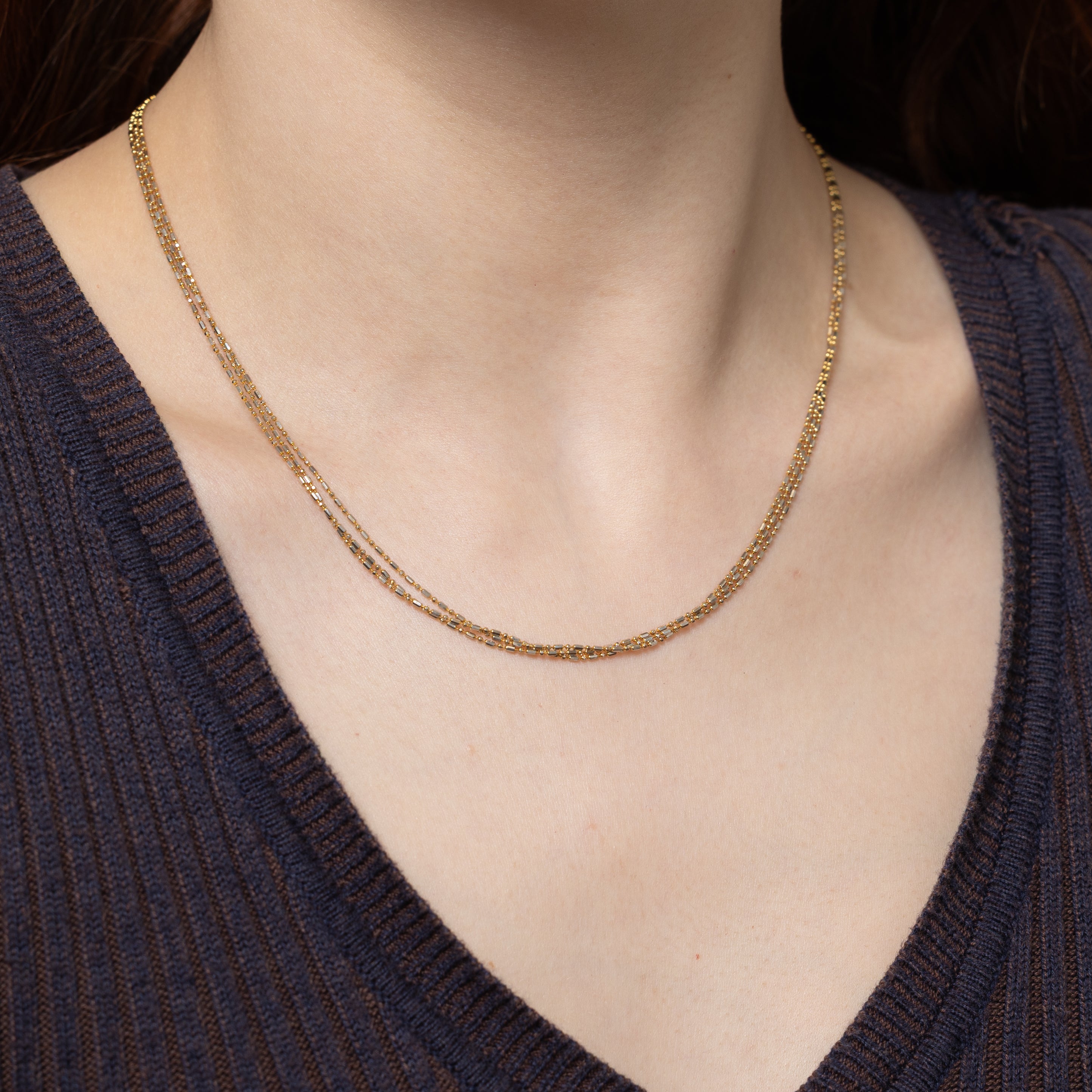 18k Yellow & White Gold Layered Bead Chain Necklace | 18"