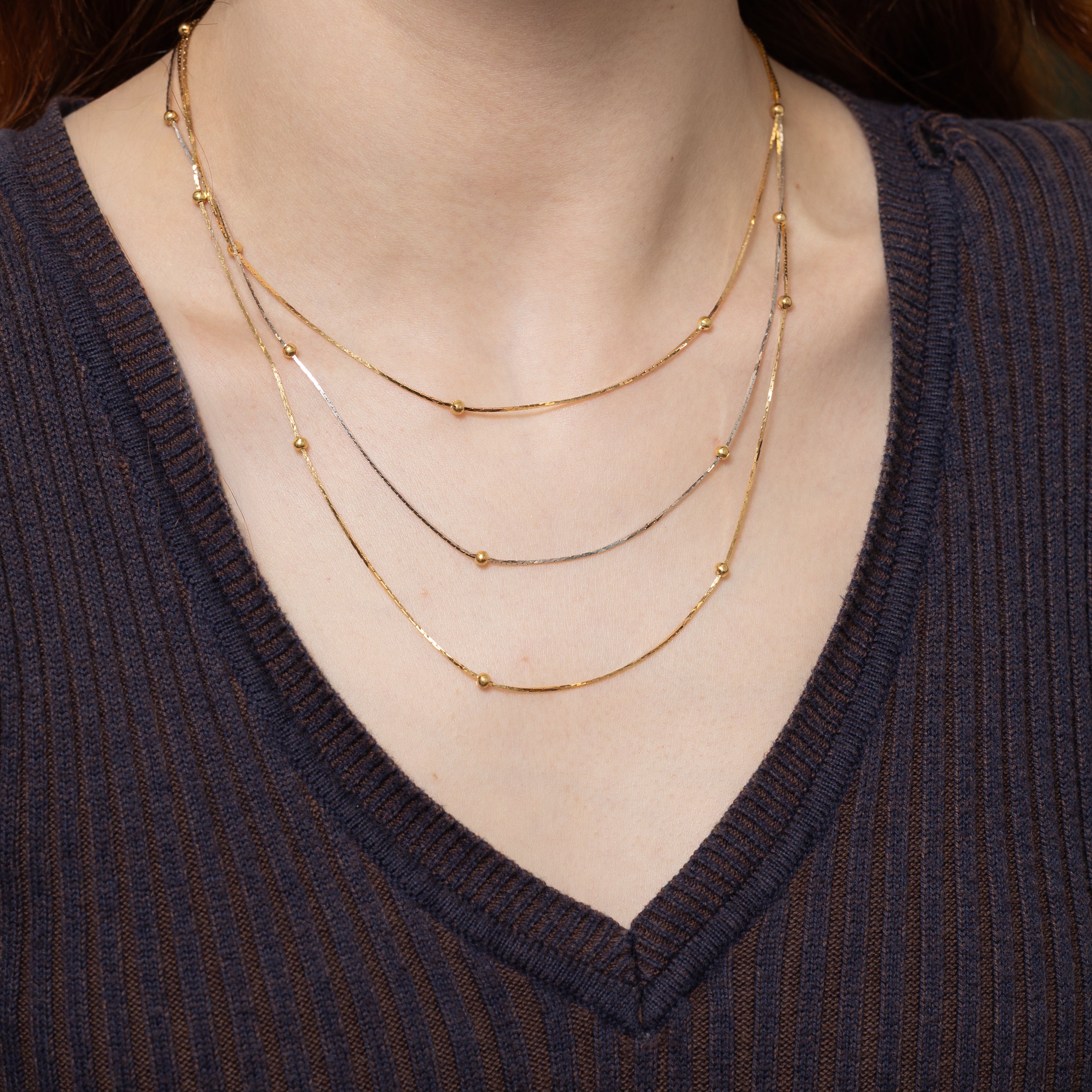 18k Yellow & White Gold Cobra Chain Layered Necklace | 16.25"