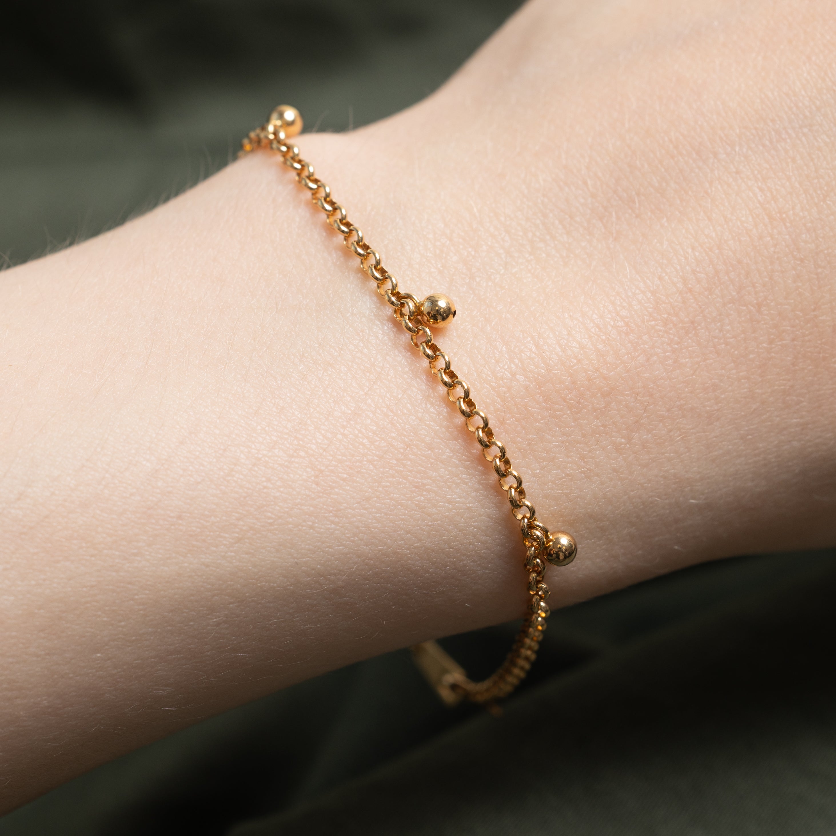 18k Rose Gold Bead Charm Cable Link Bracelet | 7"