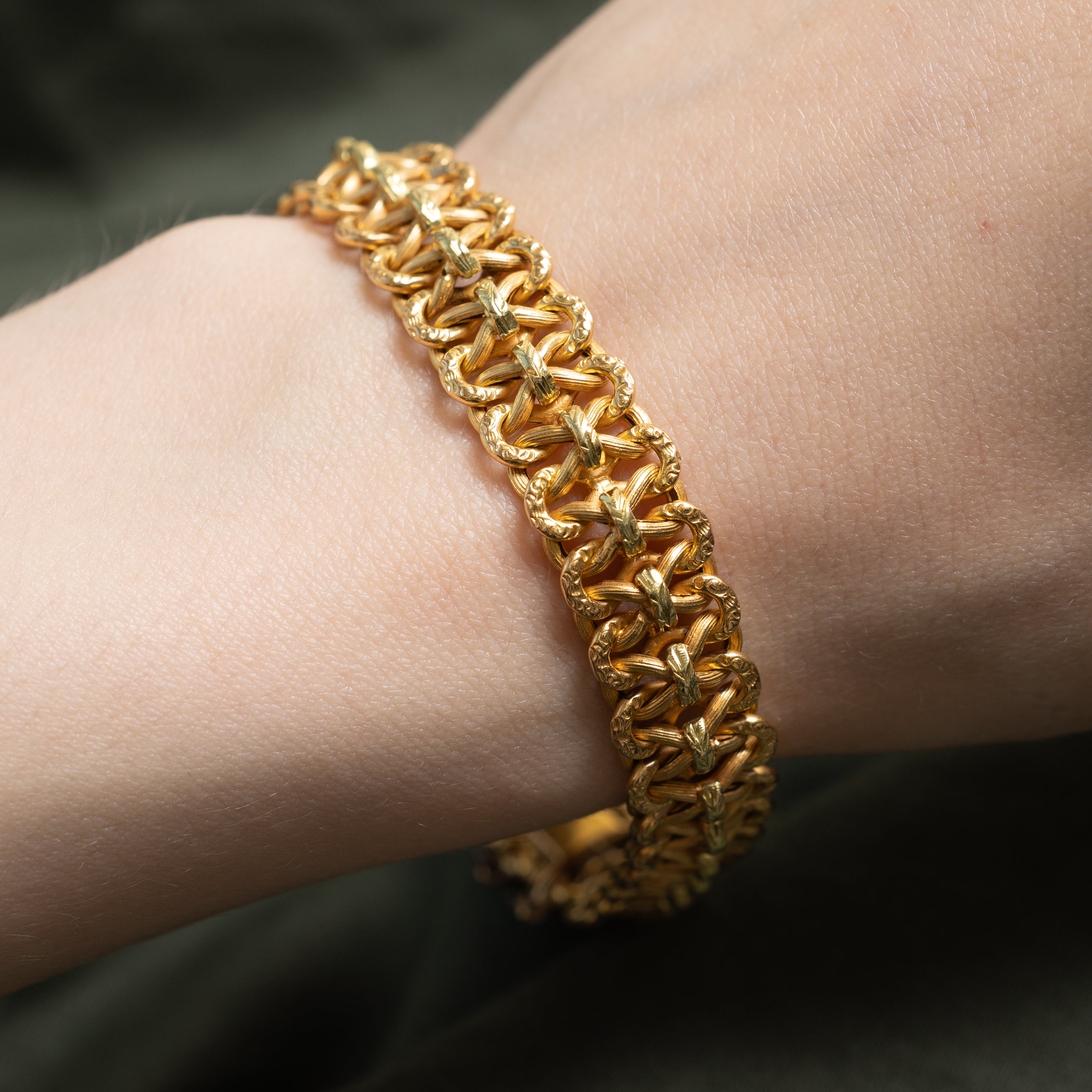 20k Yellow Gold Elongated Byzantine Chain Bracelet | 7.75"