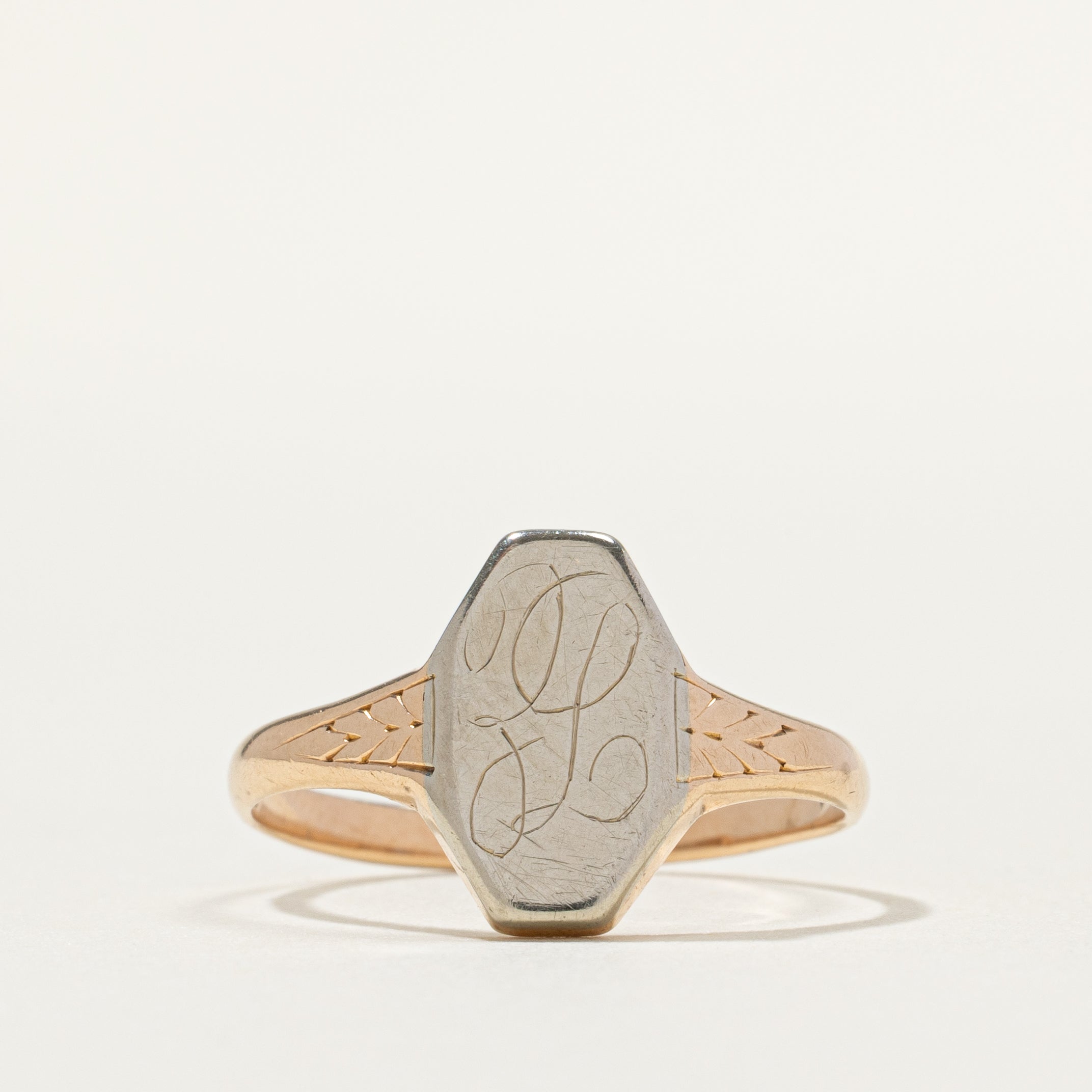 10k Two Tone Initial Signet Ring | SZ 7.75