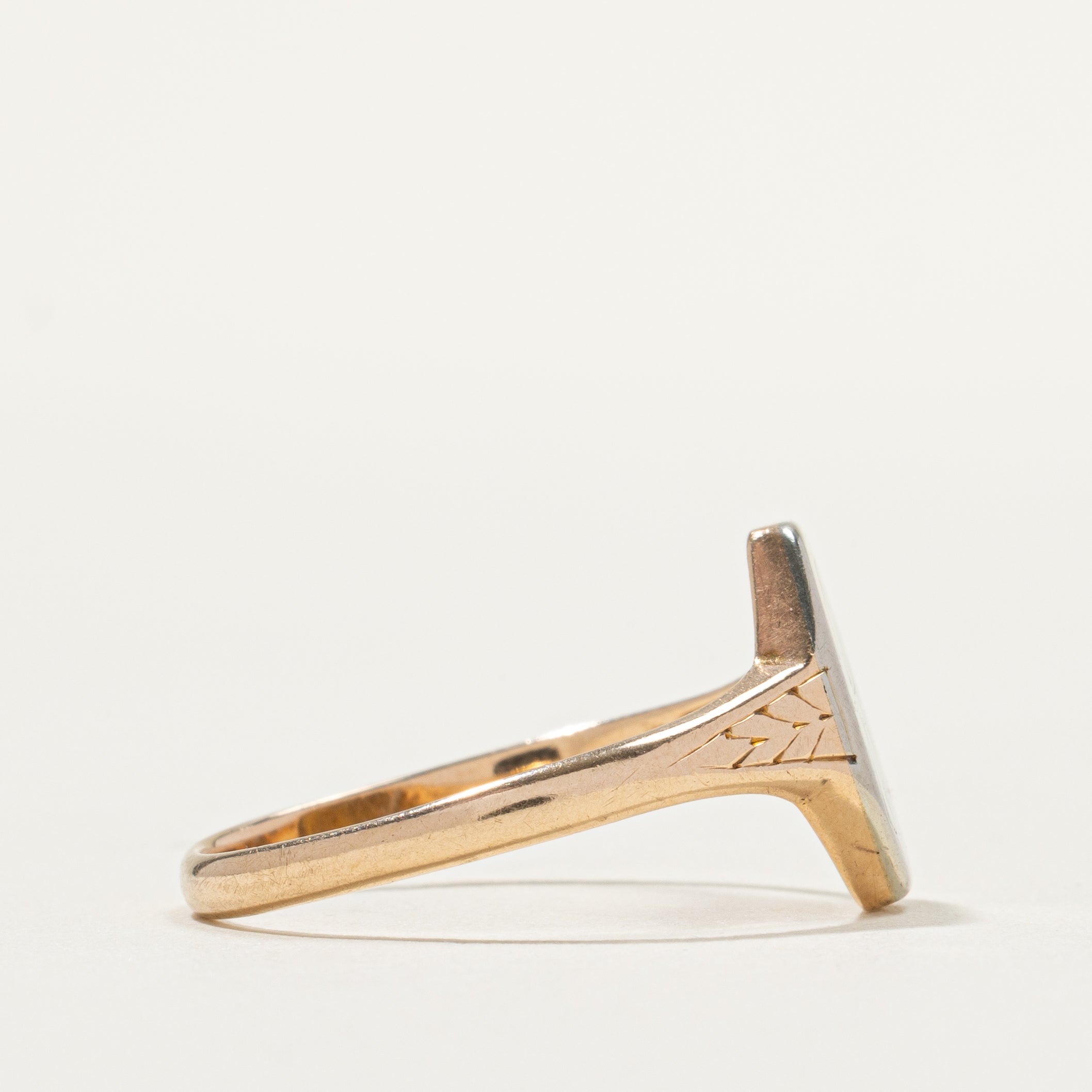 10k Two Tone Initial Signet Ring | SZ 7.75