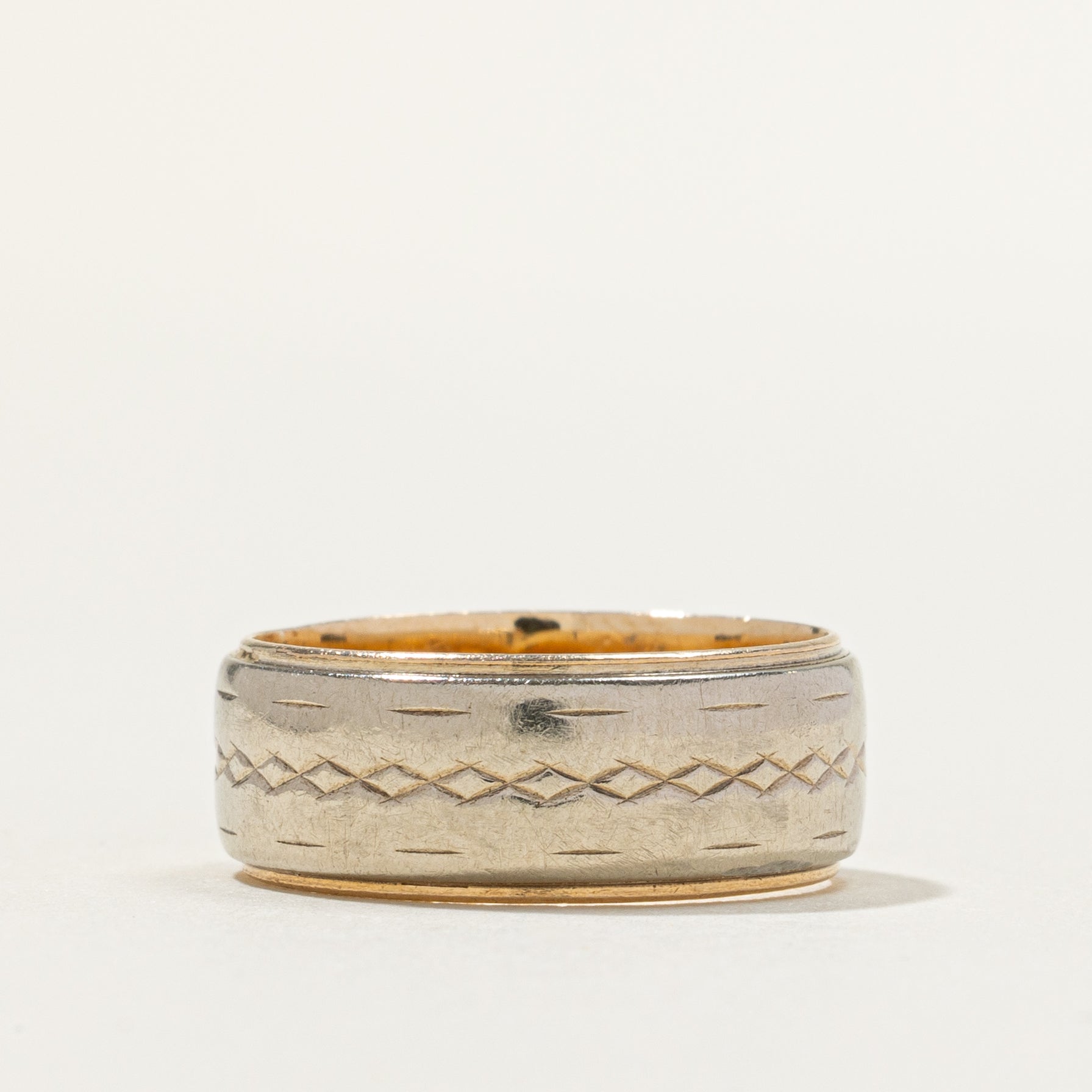10k Two Tone Gold Textured Band | 6.7mm | SZ 4.75