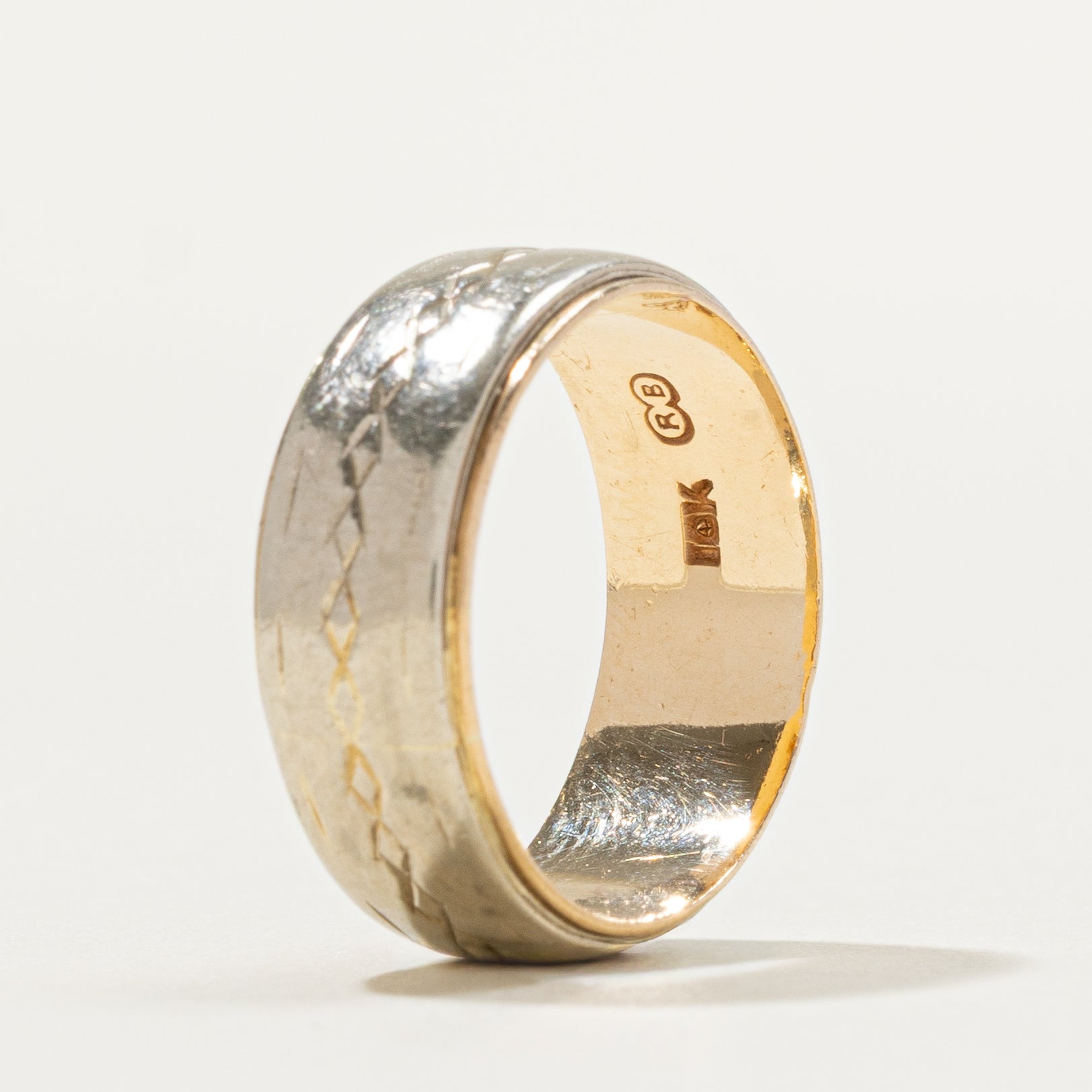 10k Two Tone Gold Textured Band | 6.7mm | SZ 4.75