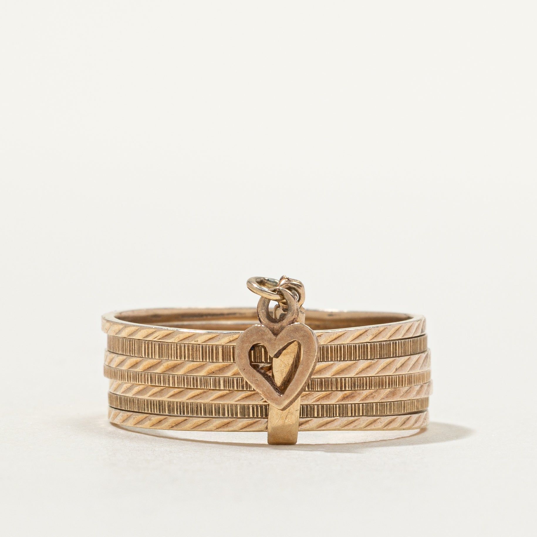 10k Rose Gold Stacked Heart Charm Ring | SZ 7.75