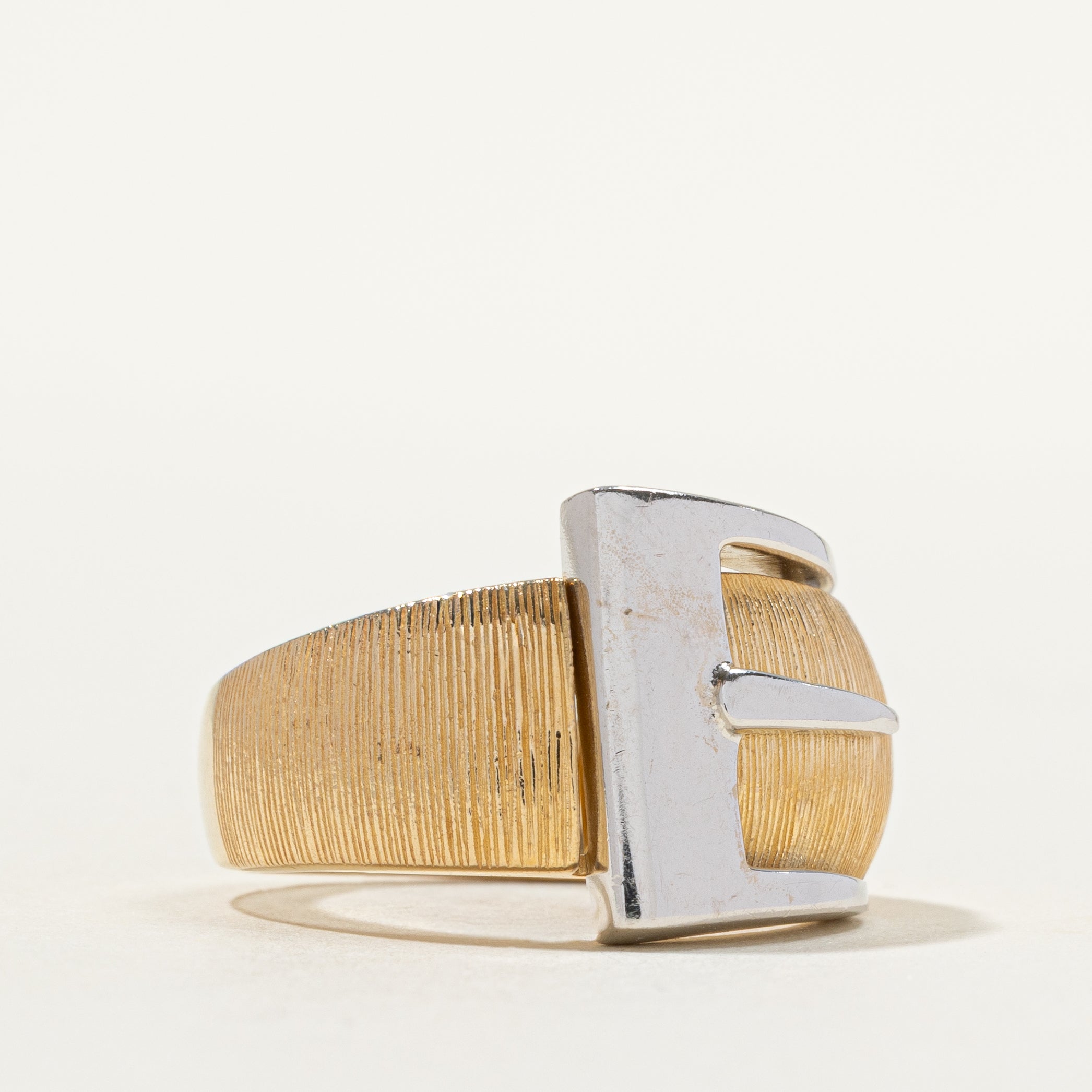 14k Two Tone Gold Textured Buckle Ring | SZ 8