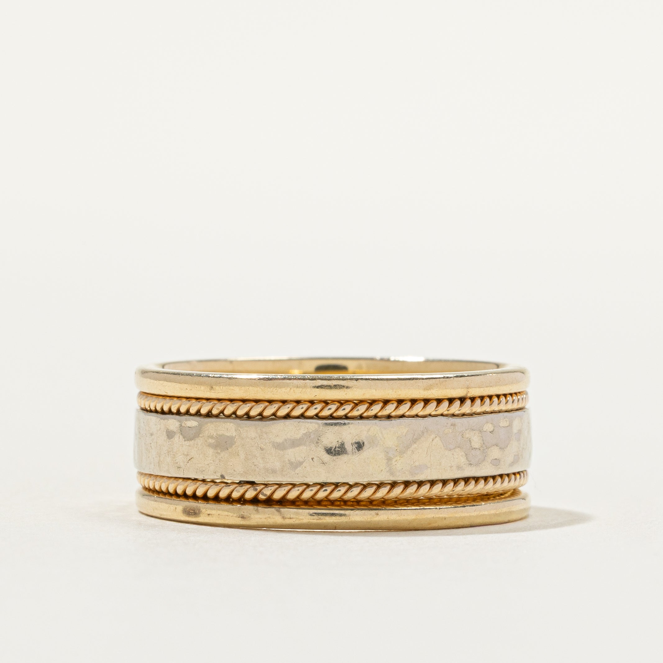 14k Two Tone Gold Hammered Rope Band | SZ 9.25