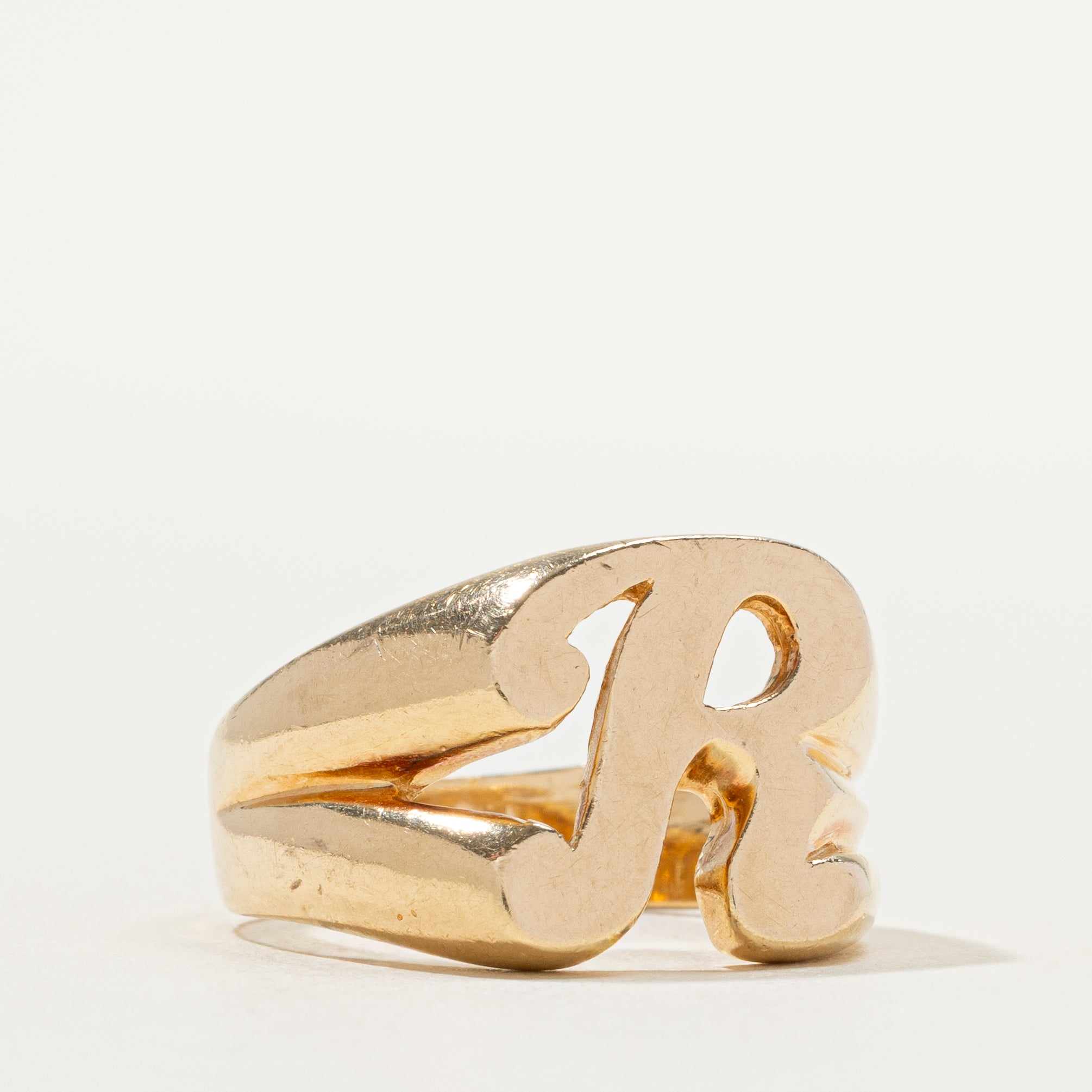 14k Yellow Gold "R" Initial Ring | SZ 8.25