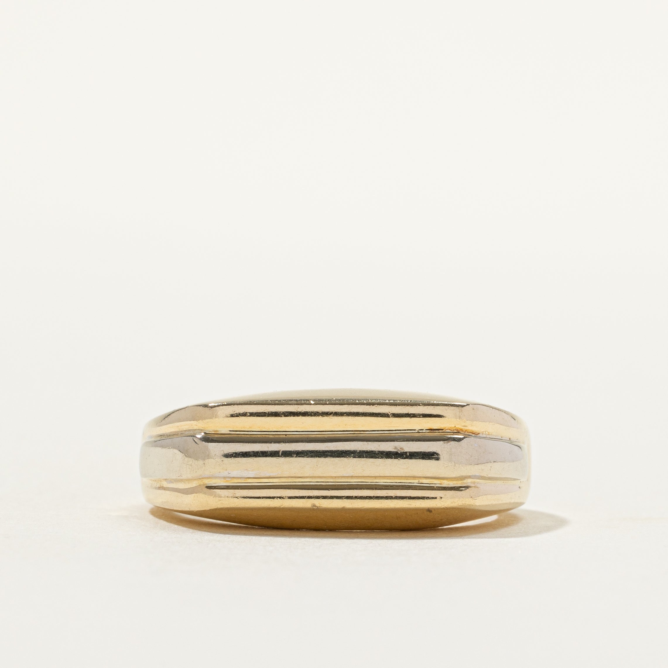 14k Yellow Gold Grooved Signet Ring | SZ 7.75