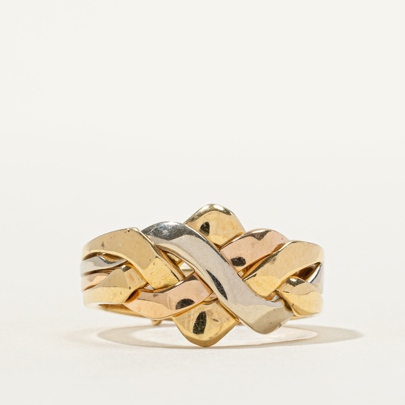 アクセサリー 18K Women's Ring 18k Tri Tone Gold Puzzle Ring | SZ 7