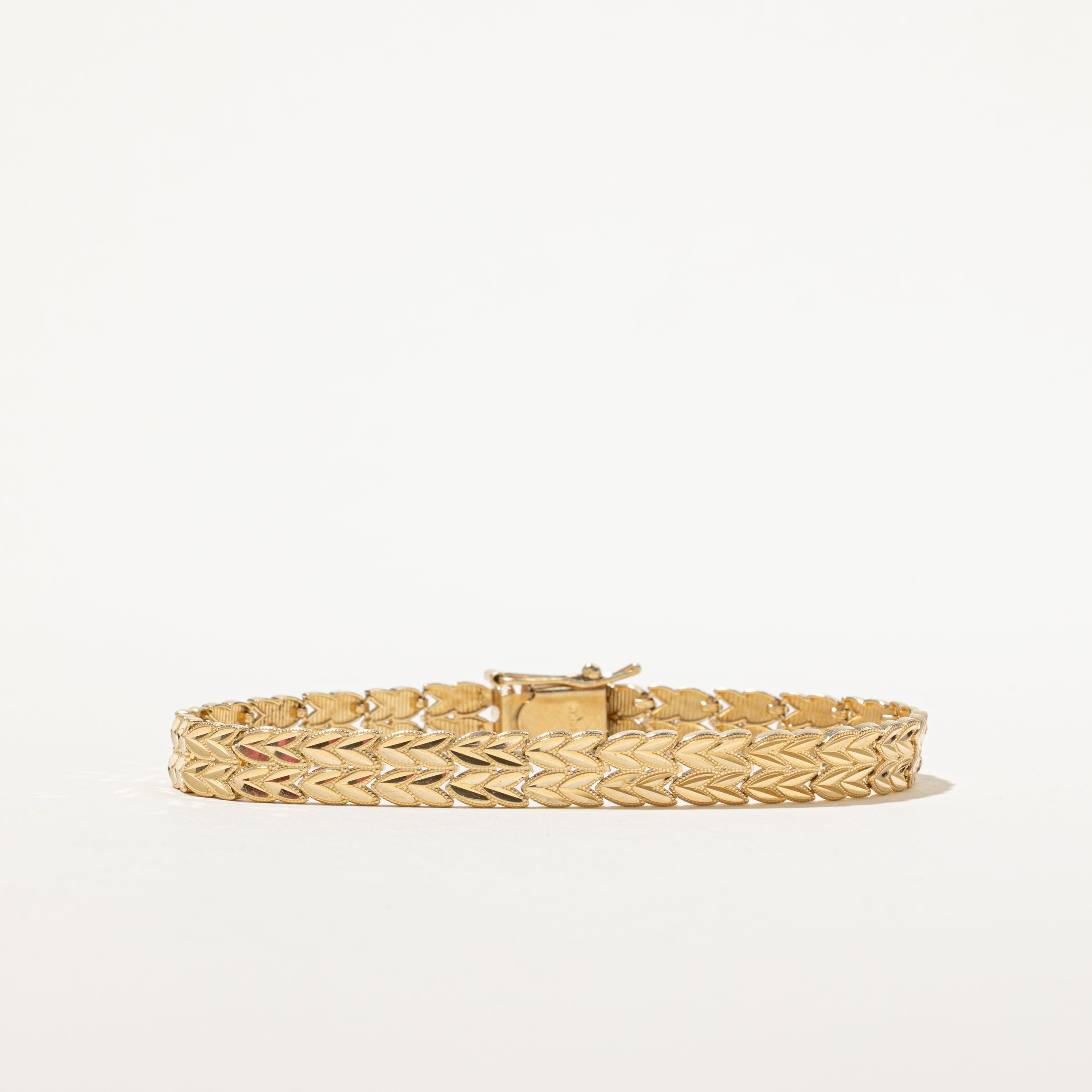 14k Yellow Gold Diamond Cut Heart Link Bracelet | 7"