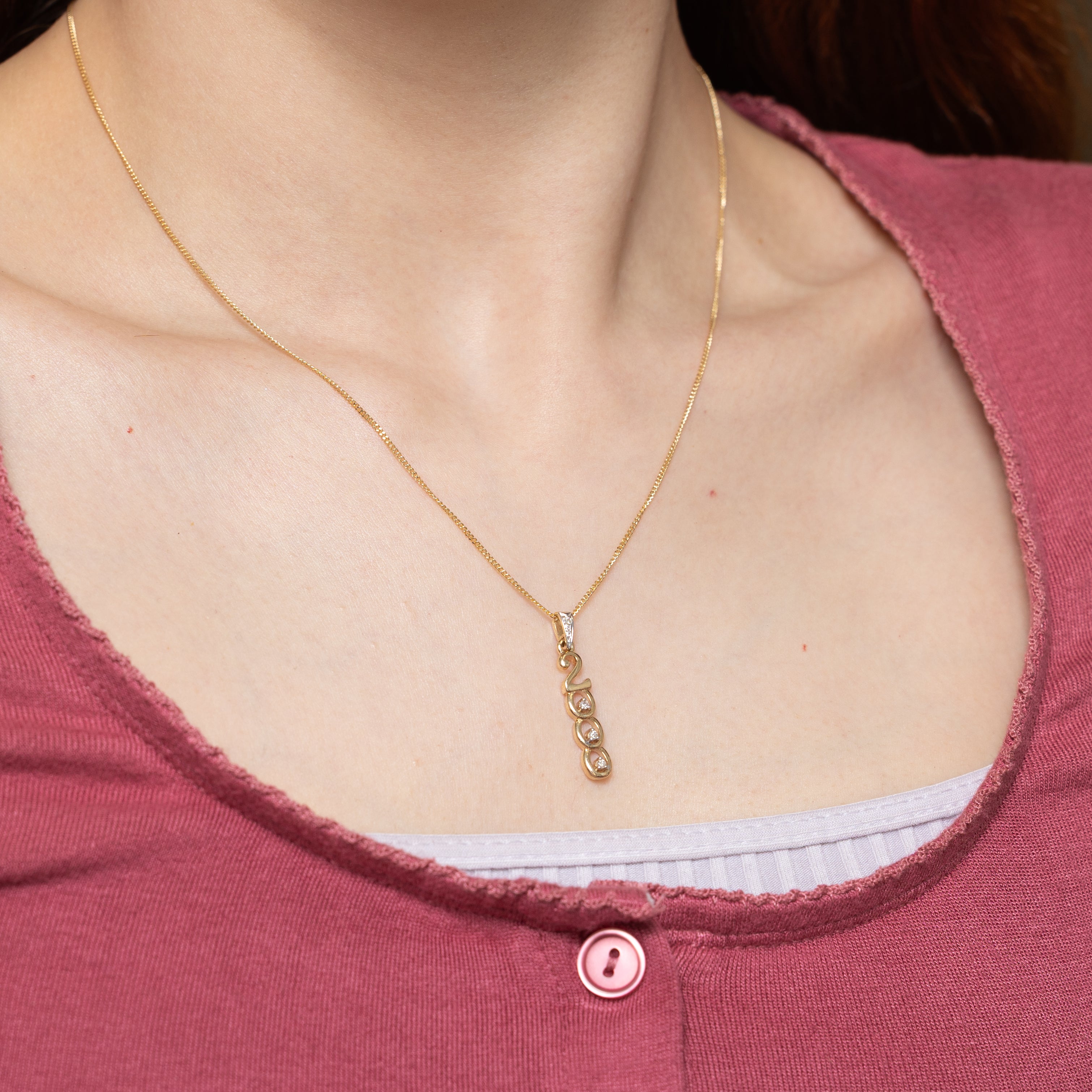 Yellow Gold Diamond "2000" Pendant Necklace | 0.05ctw | 18"
