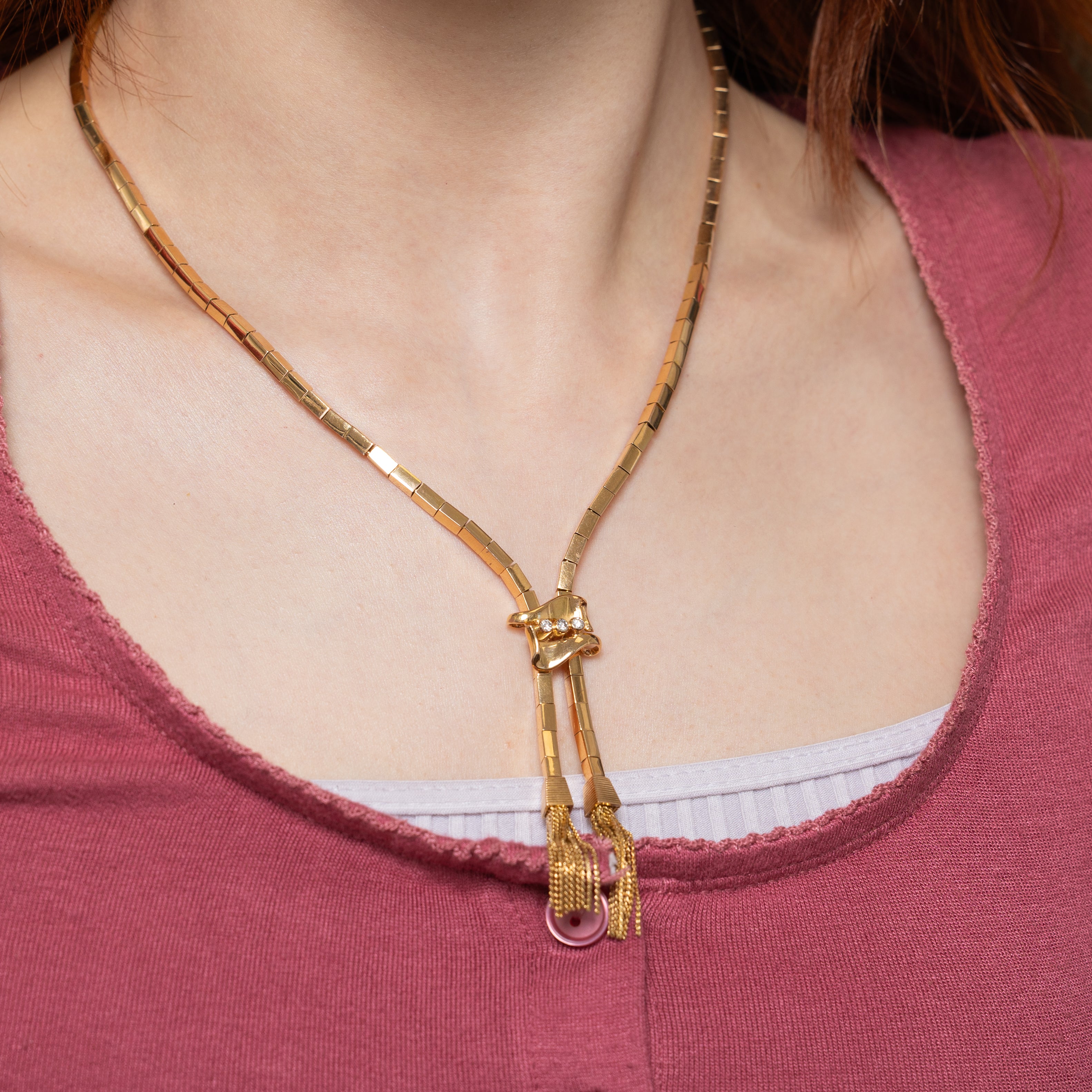 18k Yellow Gold Diamond Tassle Necklace | 0.15ct | 21"