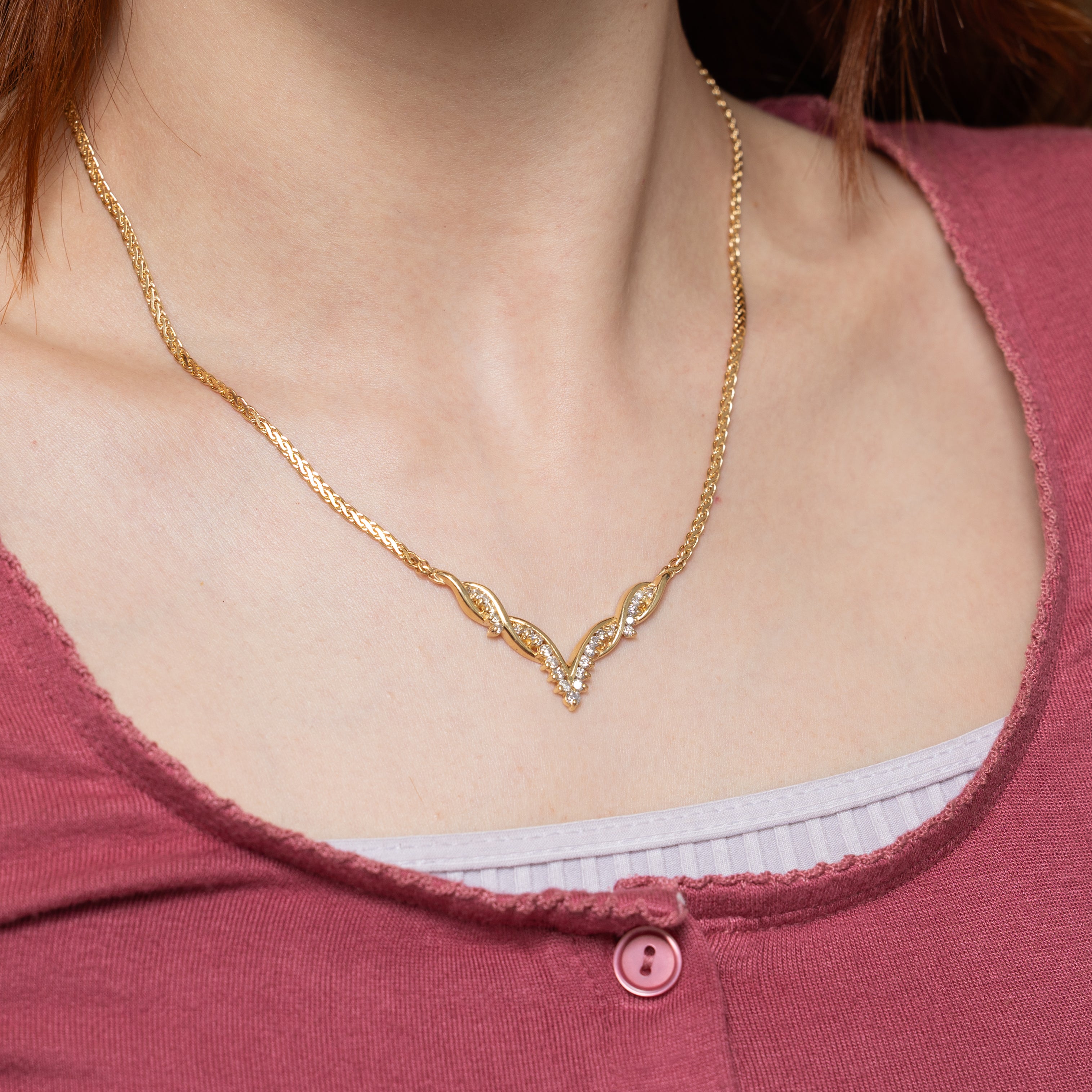 Yellow Gold Diamond Chevron Pendant Necklace | 0.78ctw | 17"