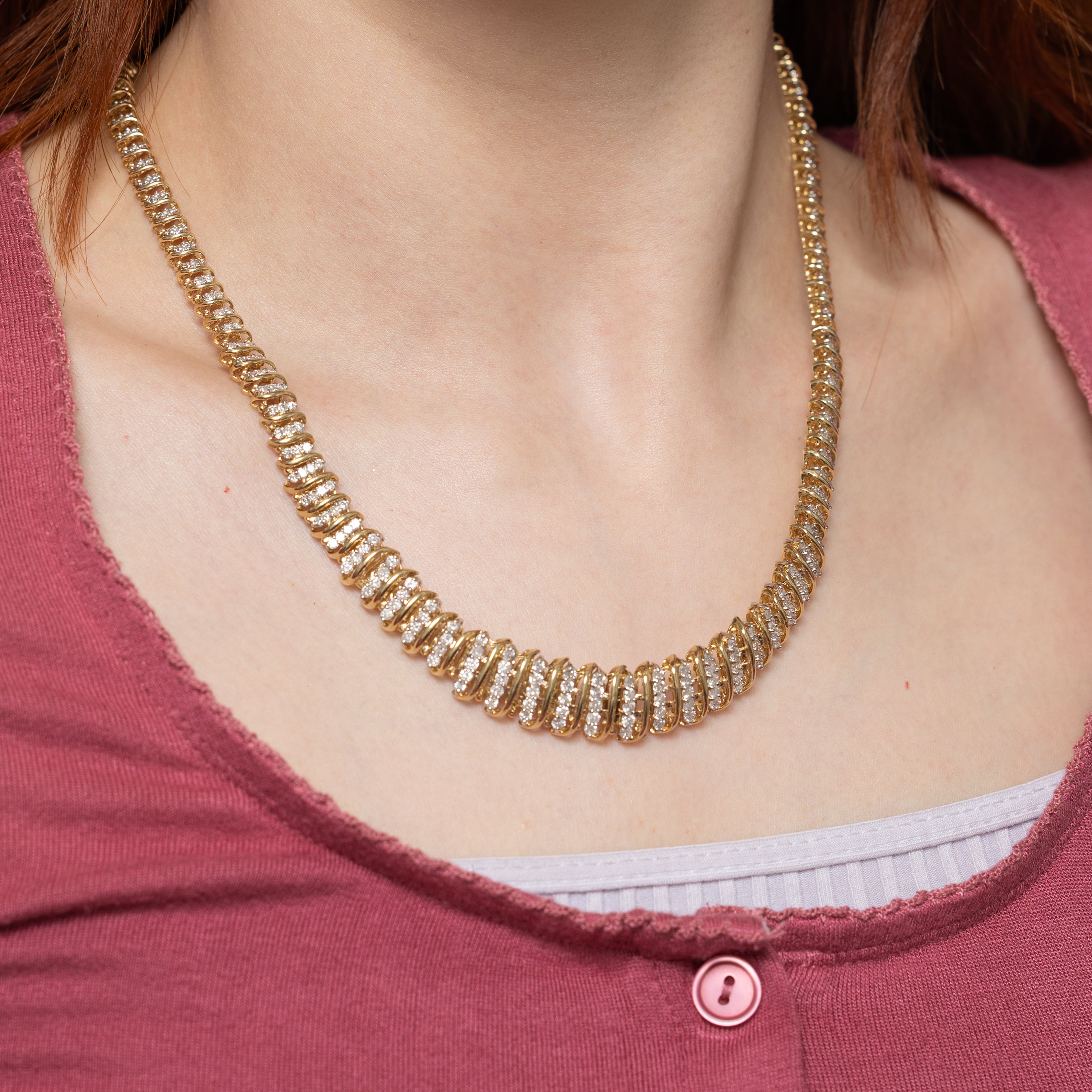 Yellow Gold Diamond Swirl Tennis Necklace | 4.88ctw | 18.5"