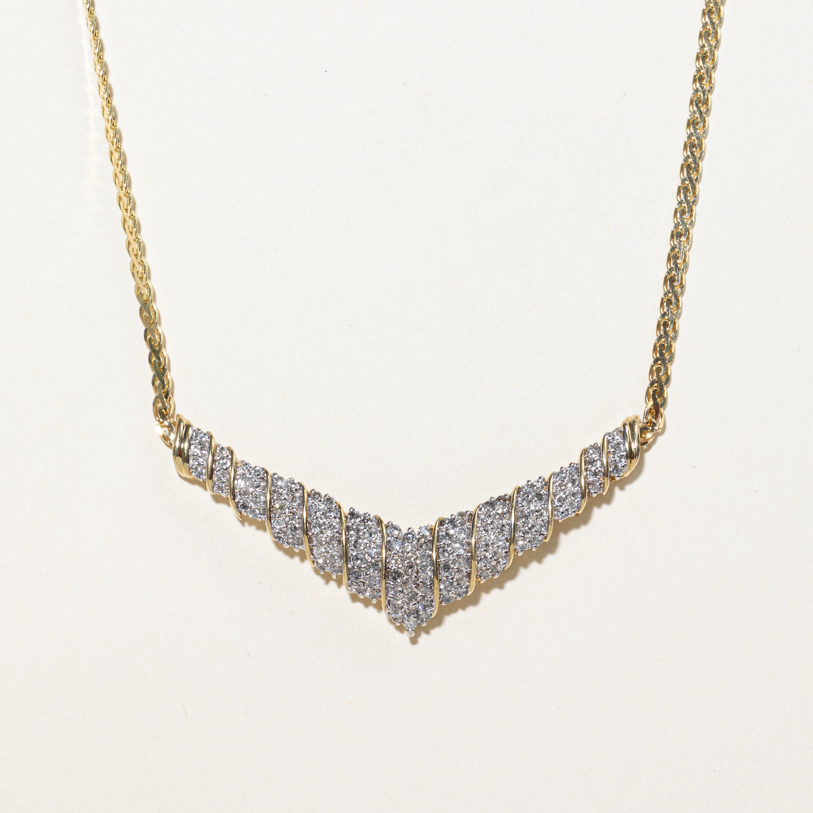 Yellow Gold Diamond Cluster Chevron Necklace | 1.70ctw | 17"