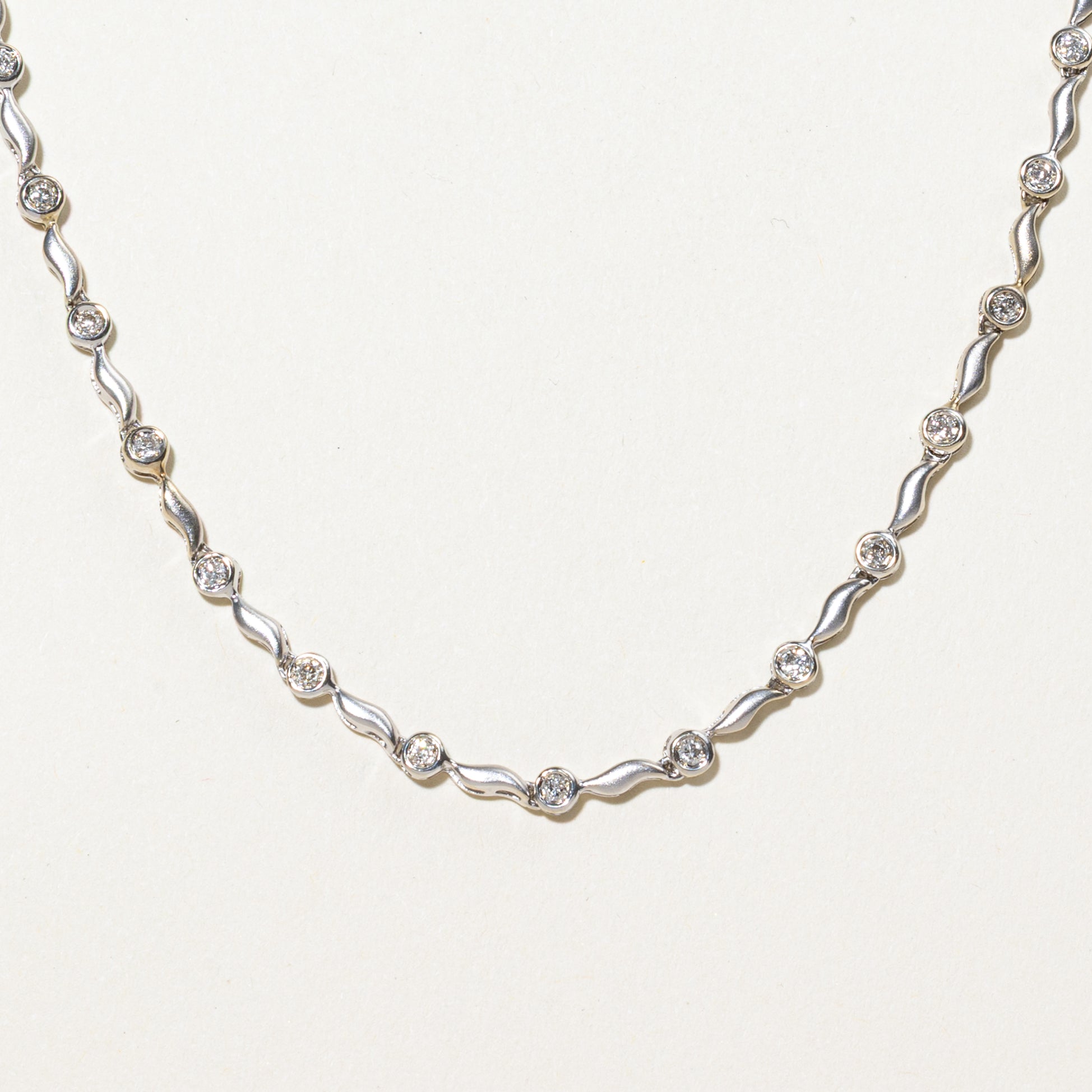White Gold Diamond Swirl Link Tennis Necklace | 0.96ctw | 17"