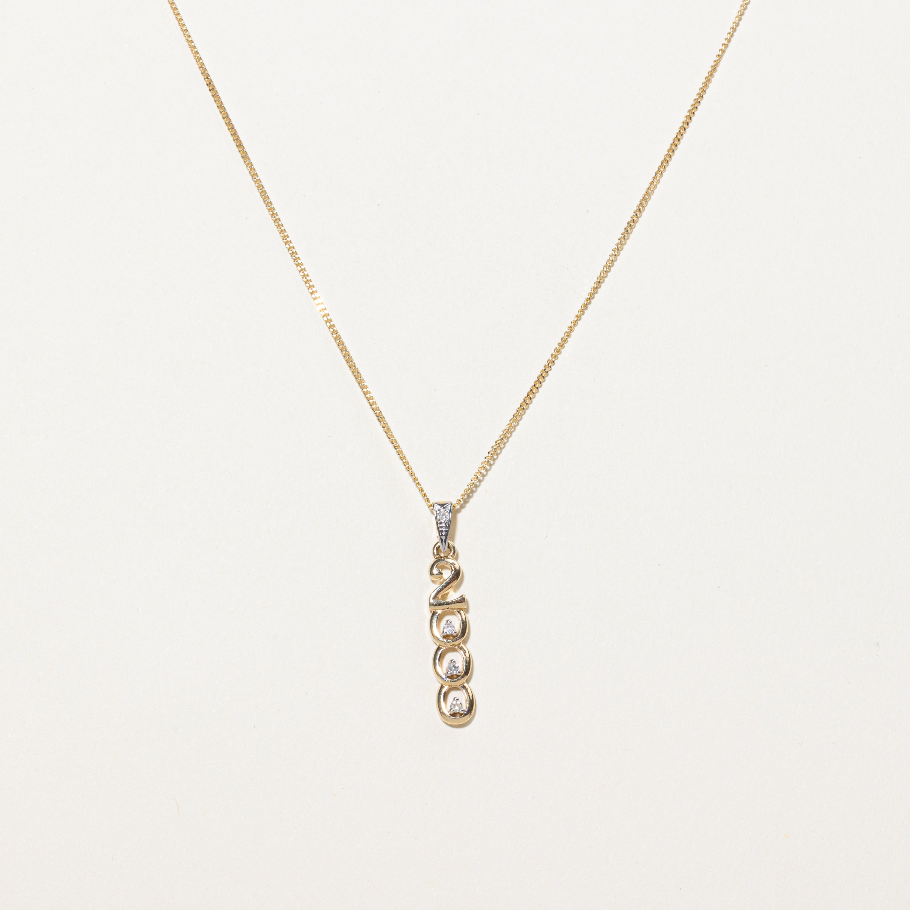 Yellow Gold Diamond "2000" Pendant Necklace | 0.05ctw | 18"