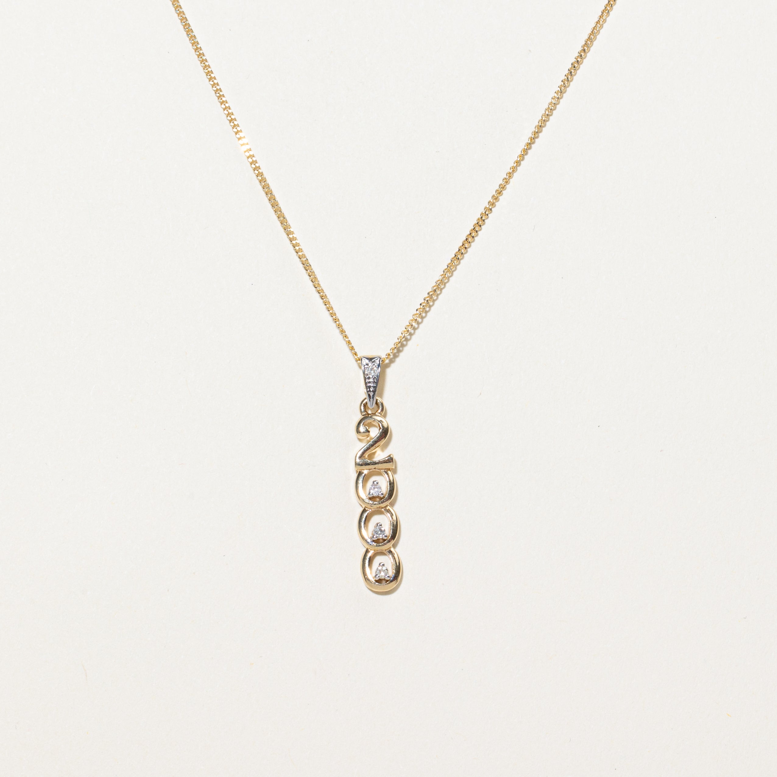Yellow Gold Diamond "2000" Pendant Necklace | 0.05ctw | 18"
