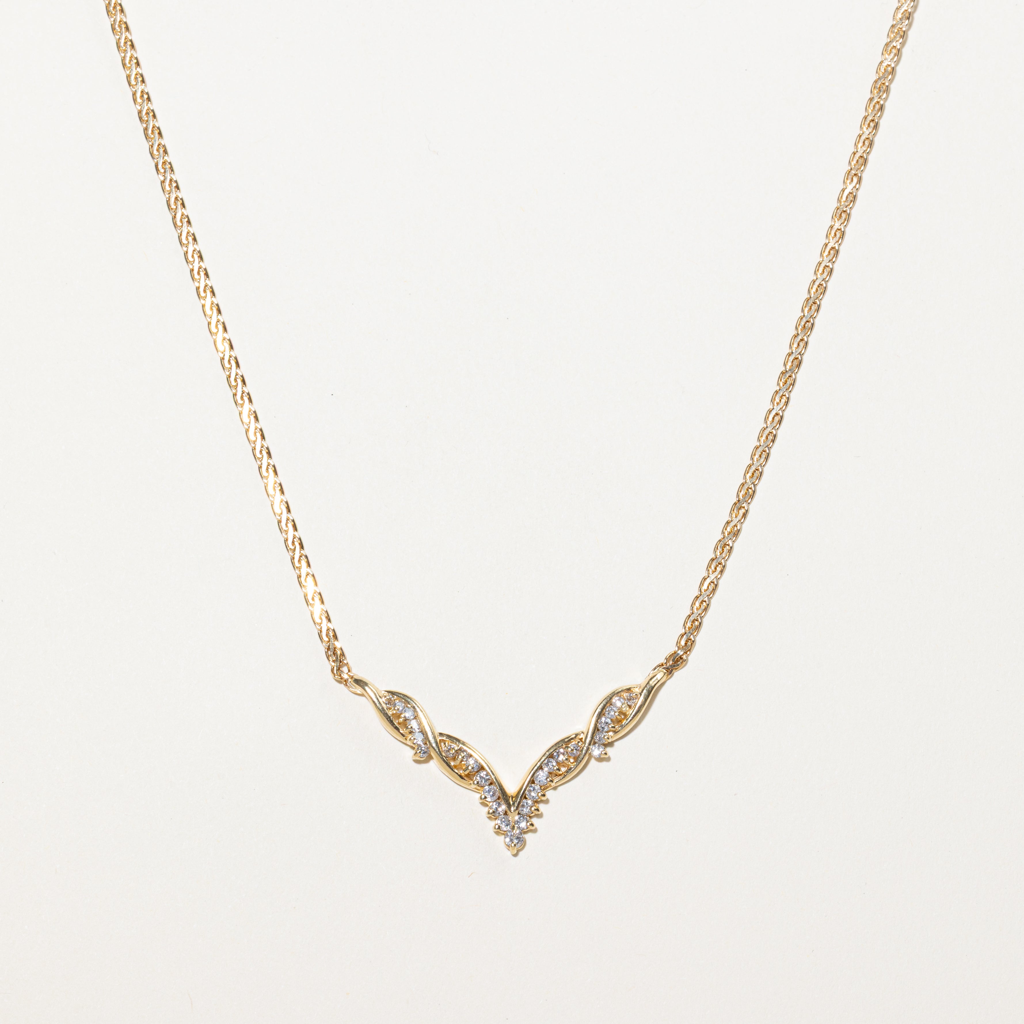 Yellow Gold Diamond Chevron Pendant Necklace | 0.78ctw | 17"