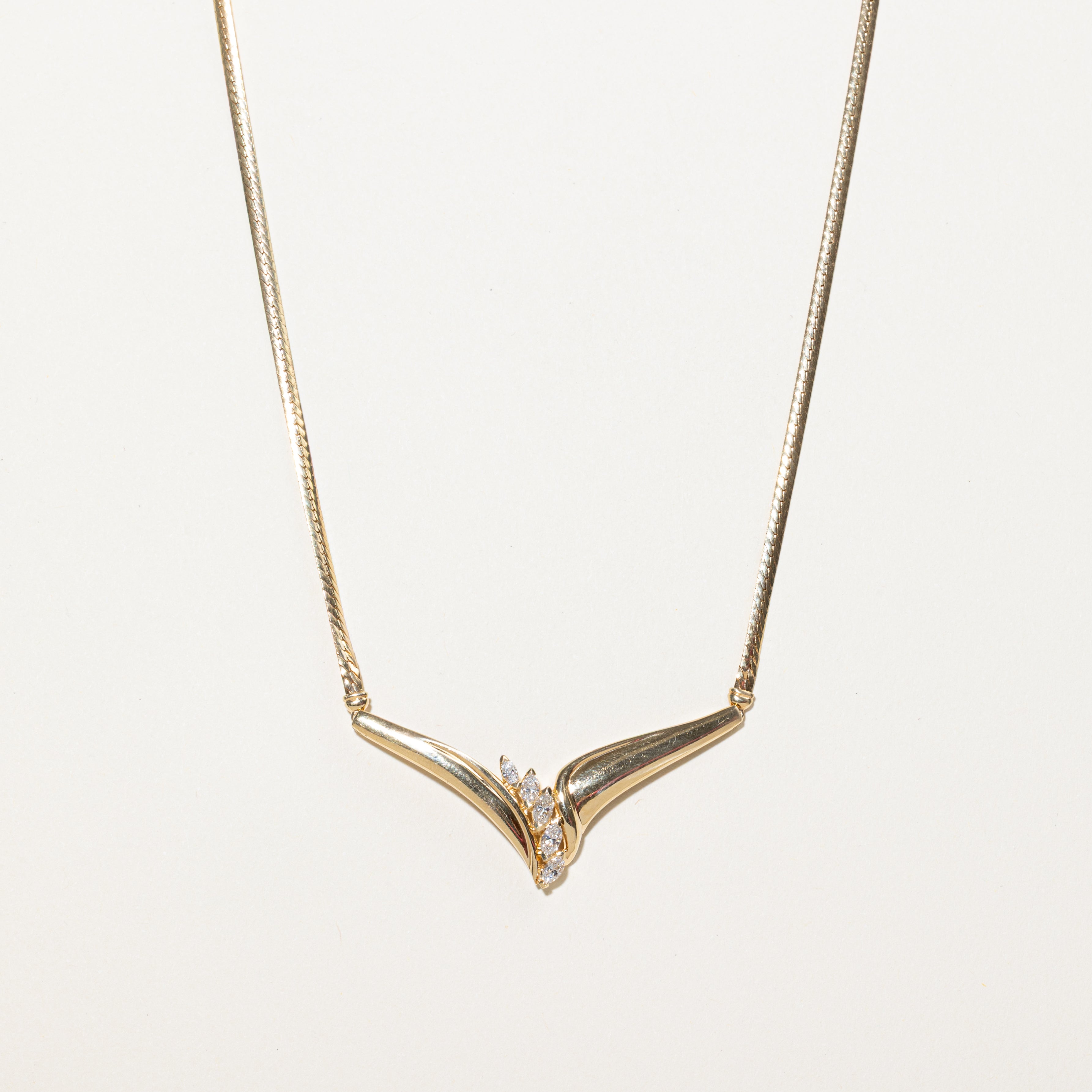 Marquise Cut Diamond Chevron Pendant Necklace | 0.50ctw | 16"