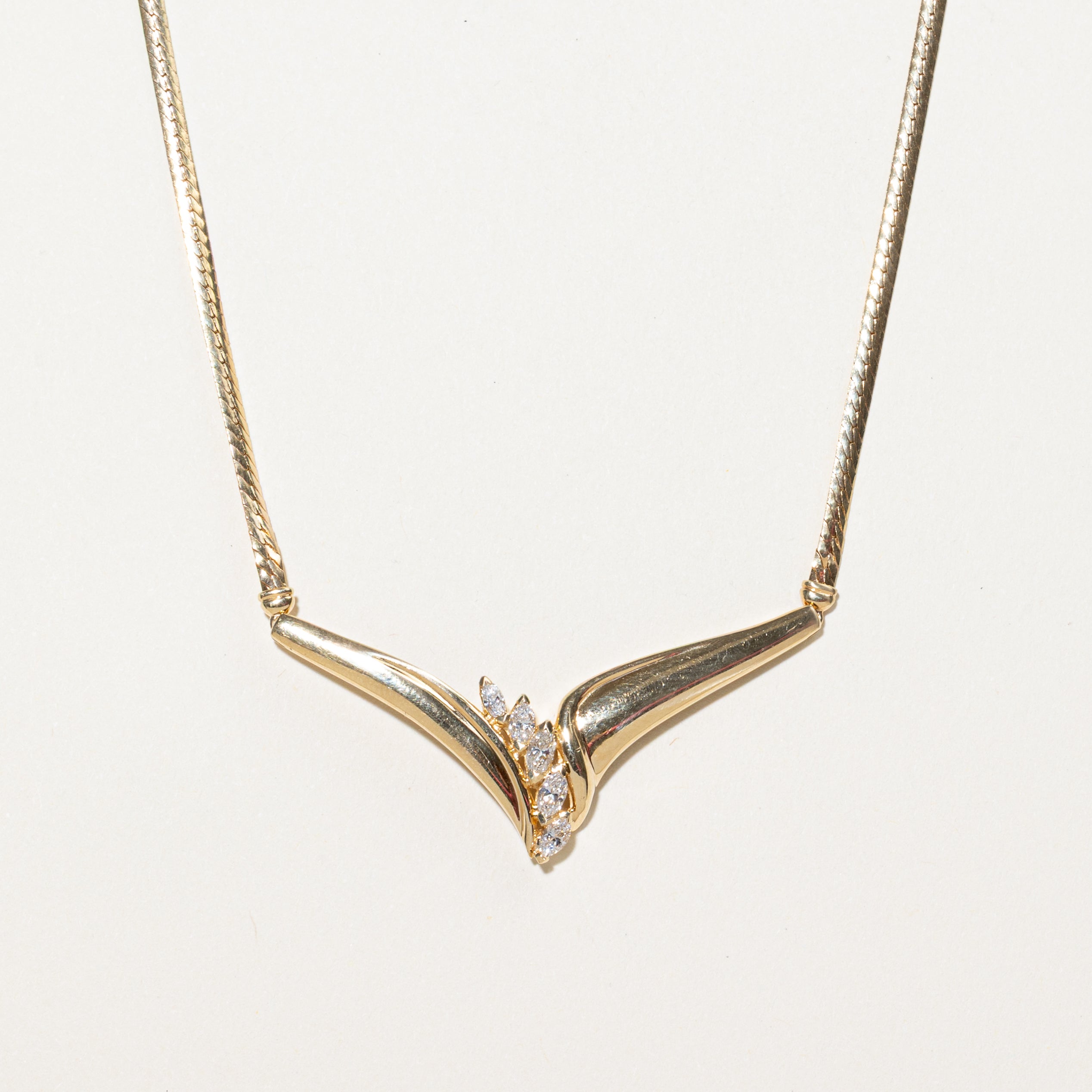 Marquise Cut Diamond Chevron Pendant Necklace | 0.50ctw | 16"