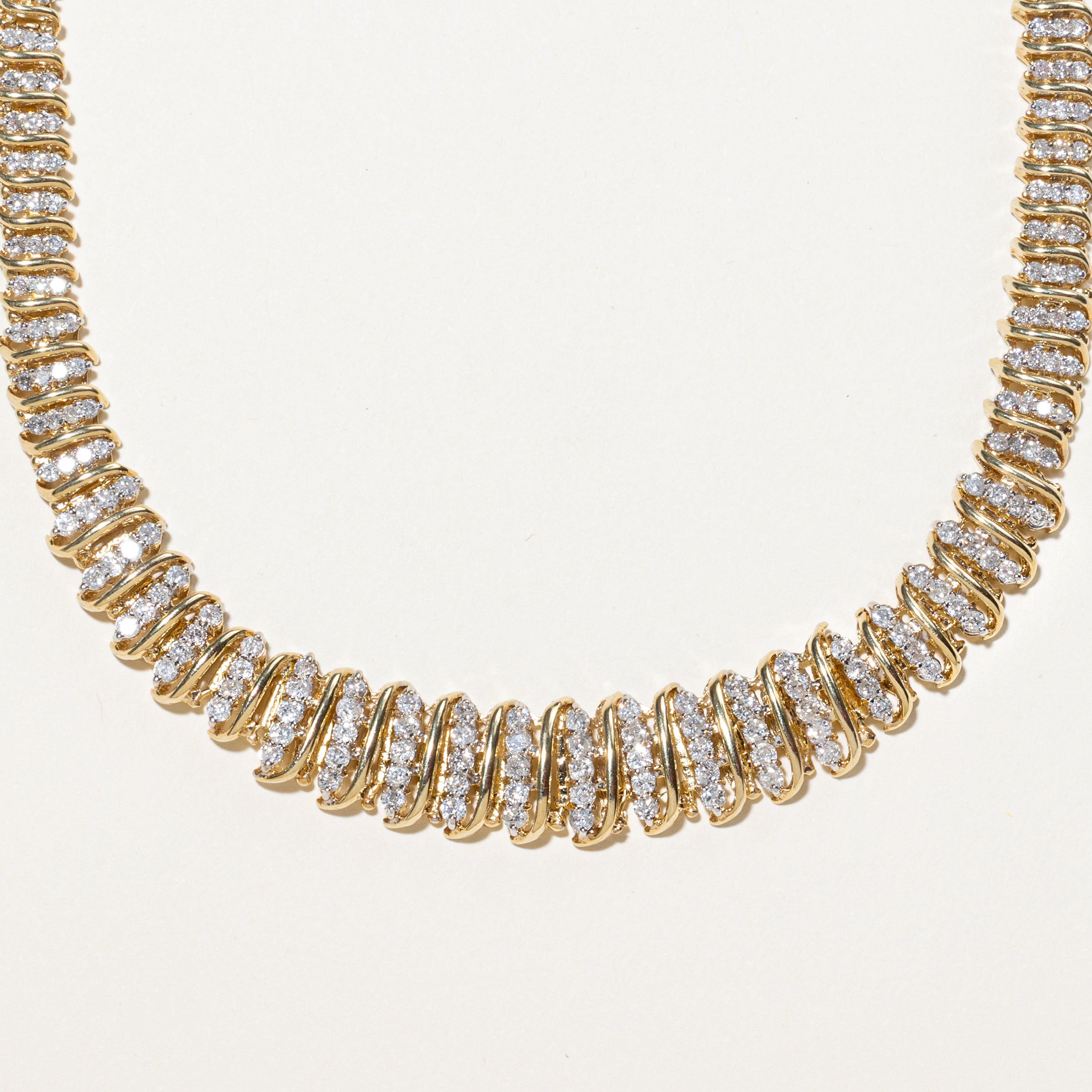Yellow Gold Diamond Swirl Tennis Necklace | 4.88ctw | 18.5