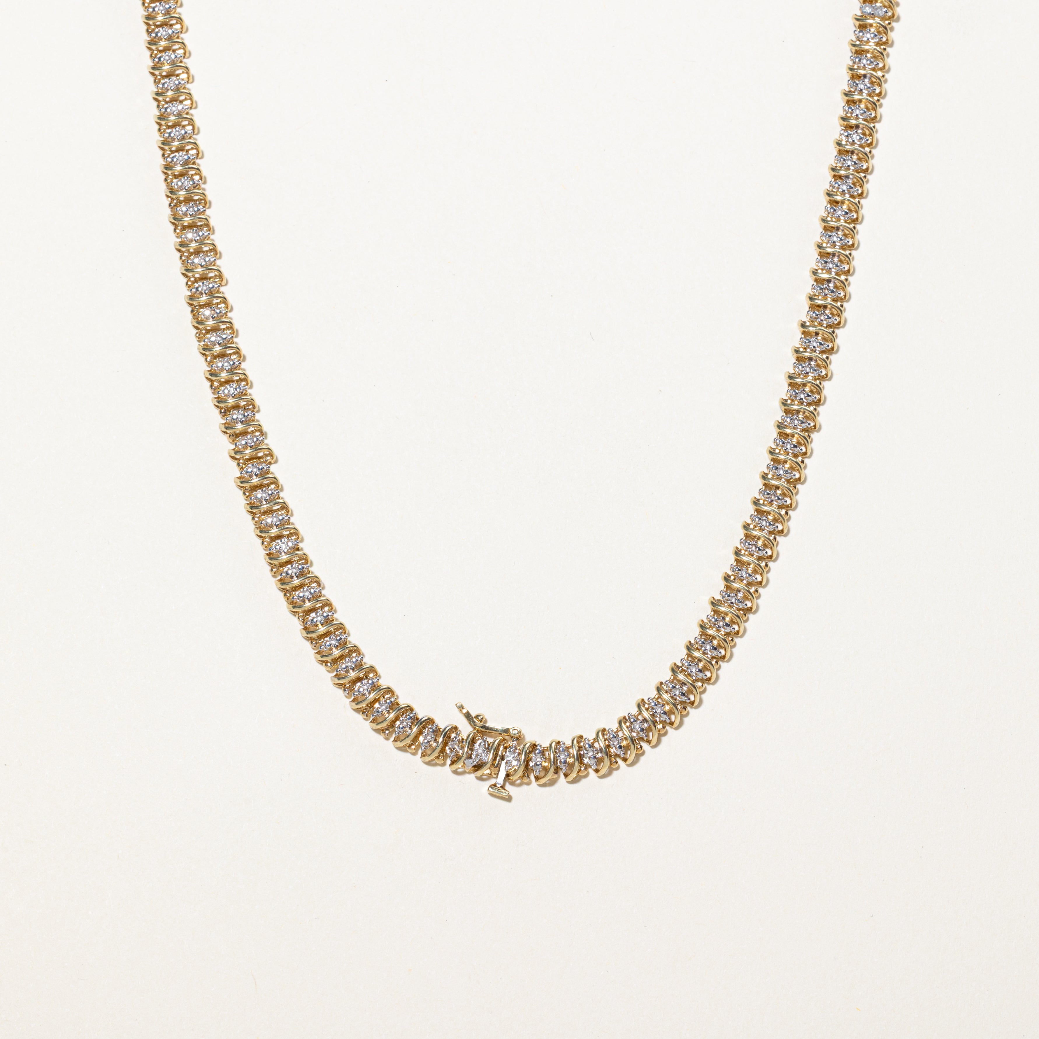 Yellow Gold Diamond Swirl Tennis Necklace | 4.88ctw | 18.5"