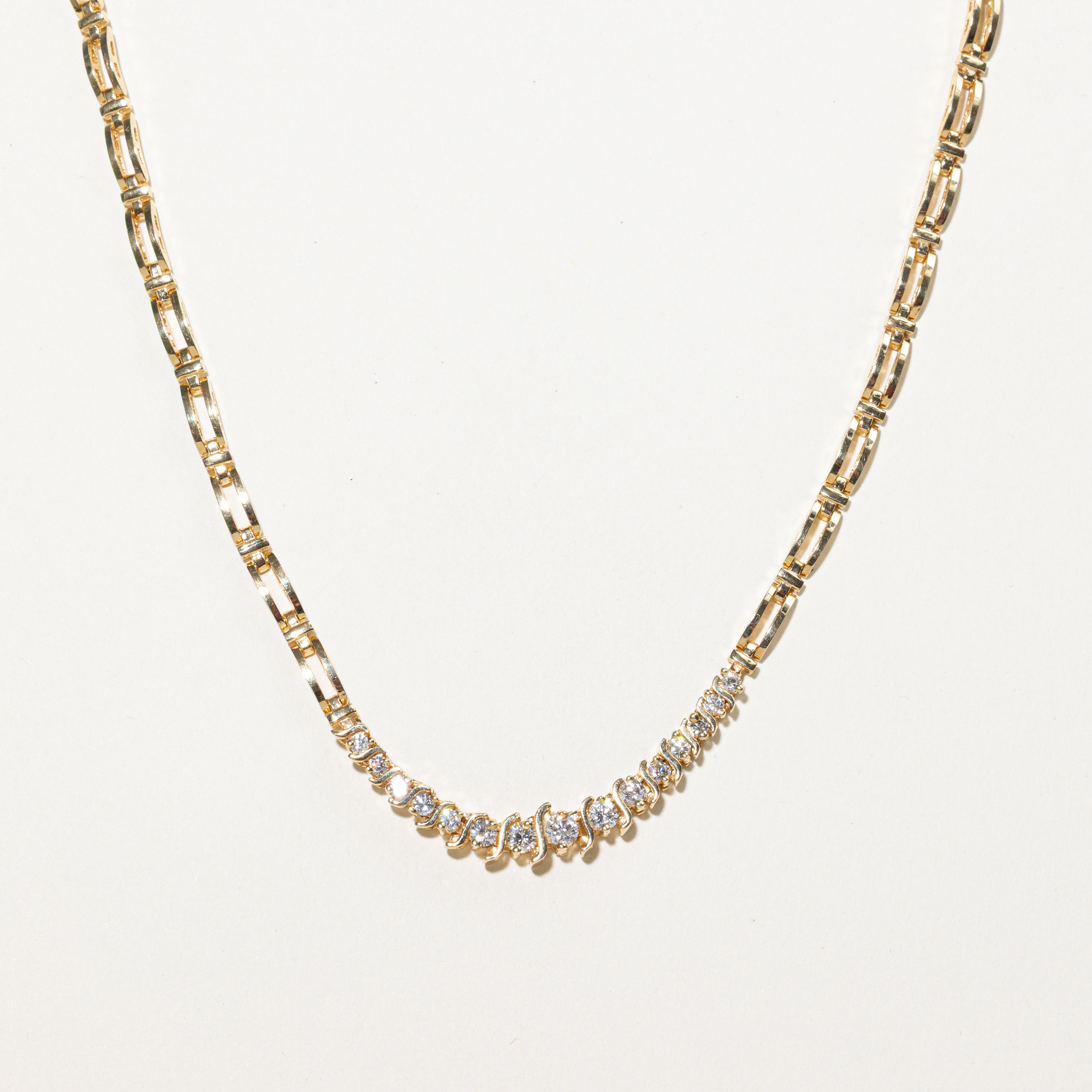 Yellow Gold Diamond Rectangle Link Necklace | 1.26ctw | 16"