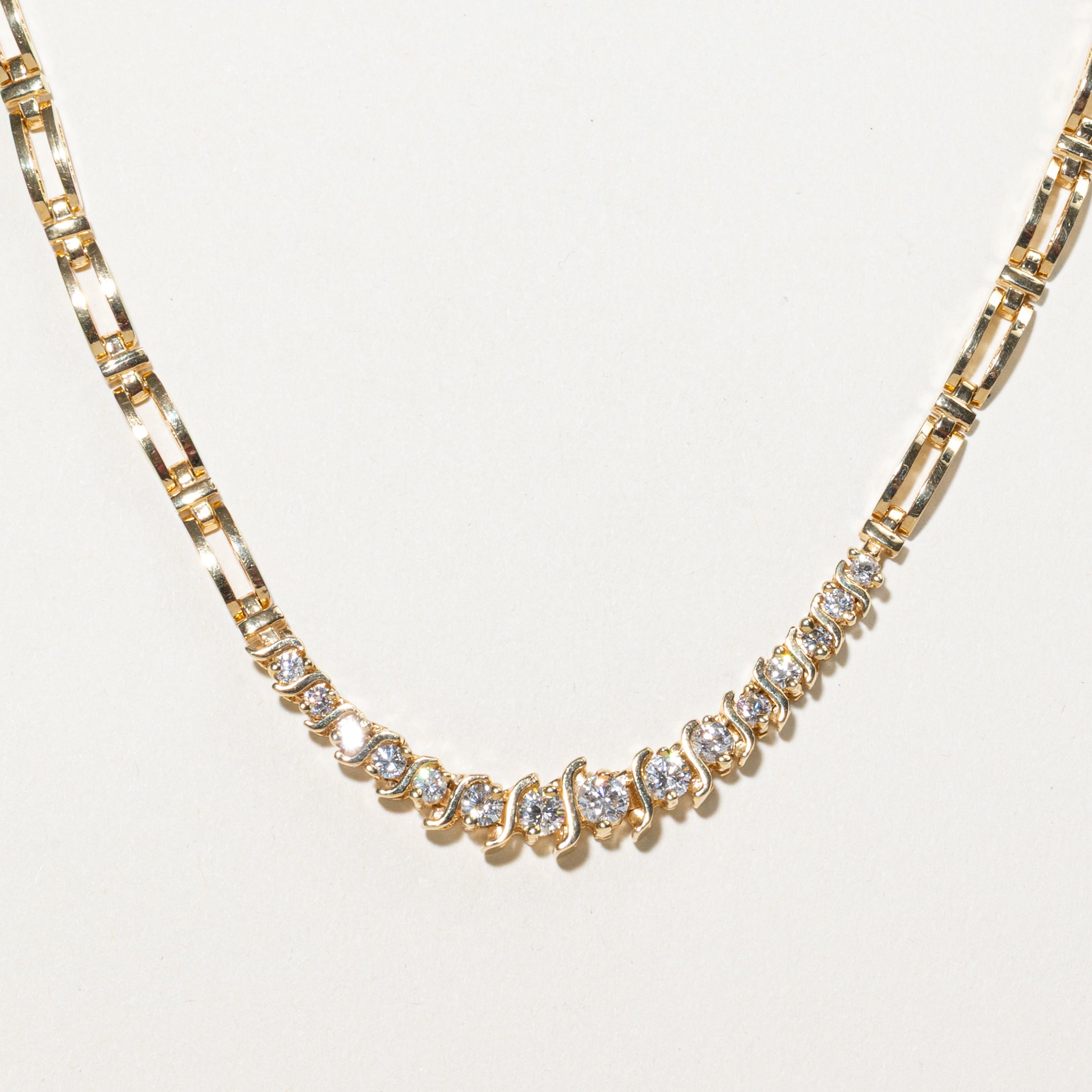 Yellow Gold Diamond Rectangle Link Necklace | 1.26ctw | 16"