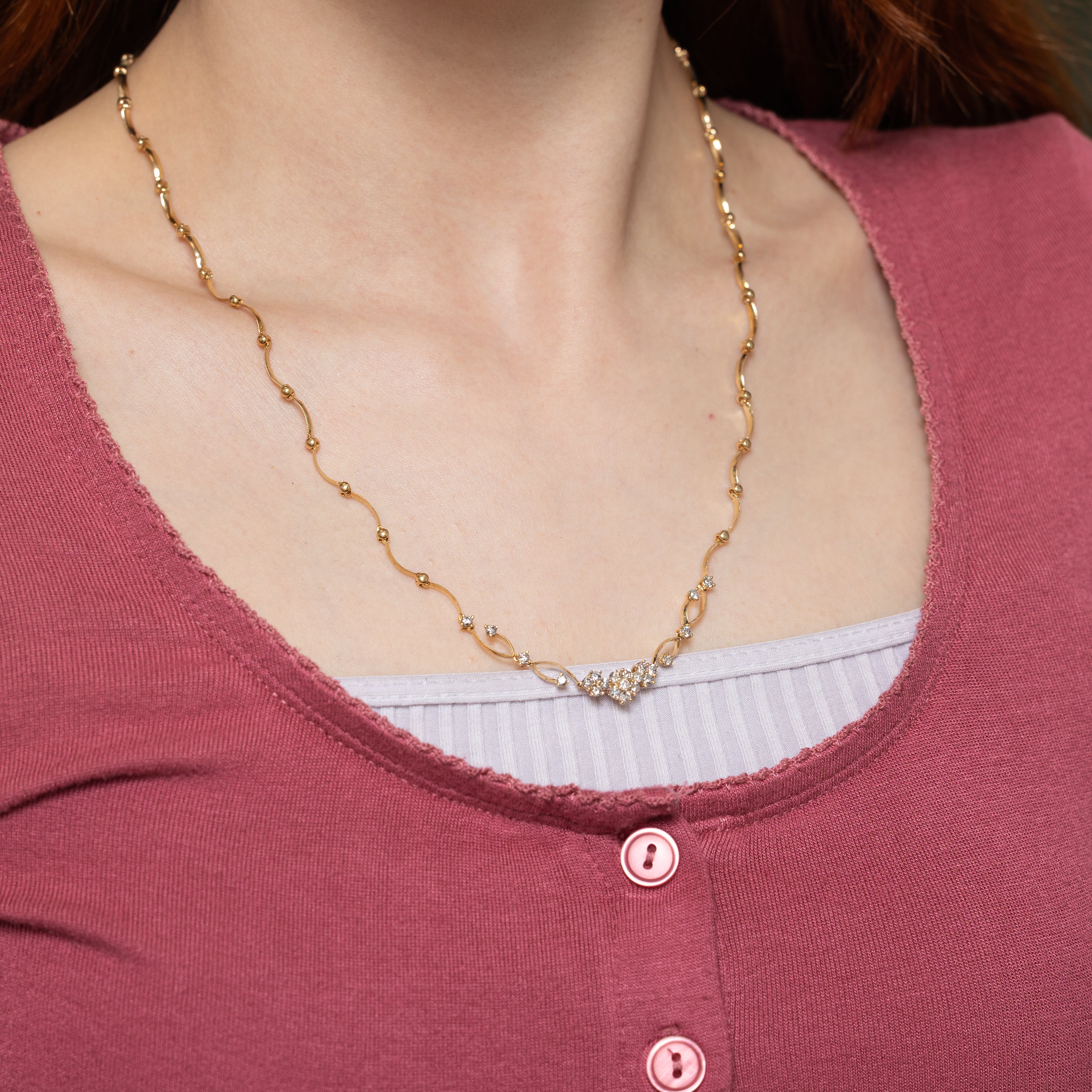 Diamond Cluster Pendant Scalloped Necklace | 0.83ctw | 20"