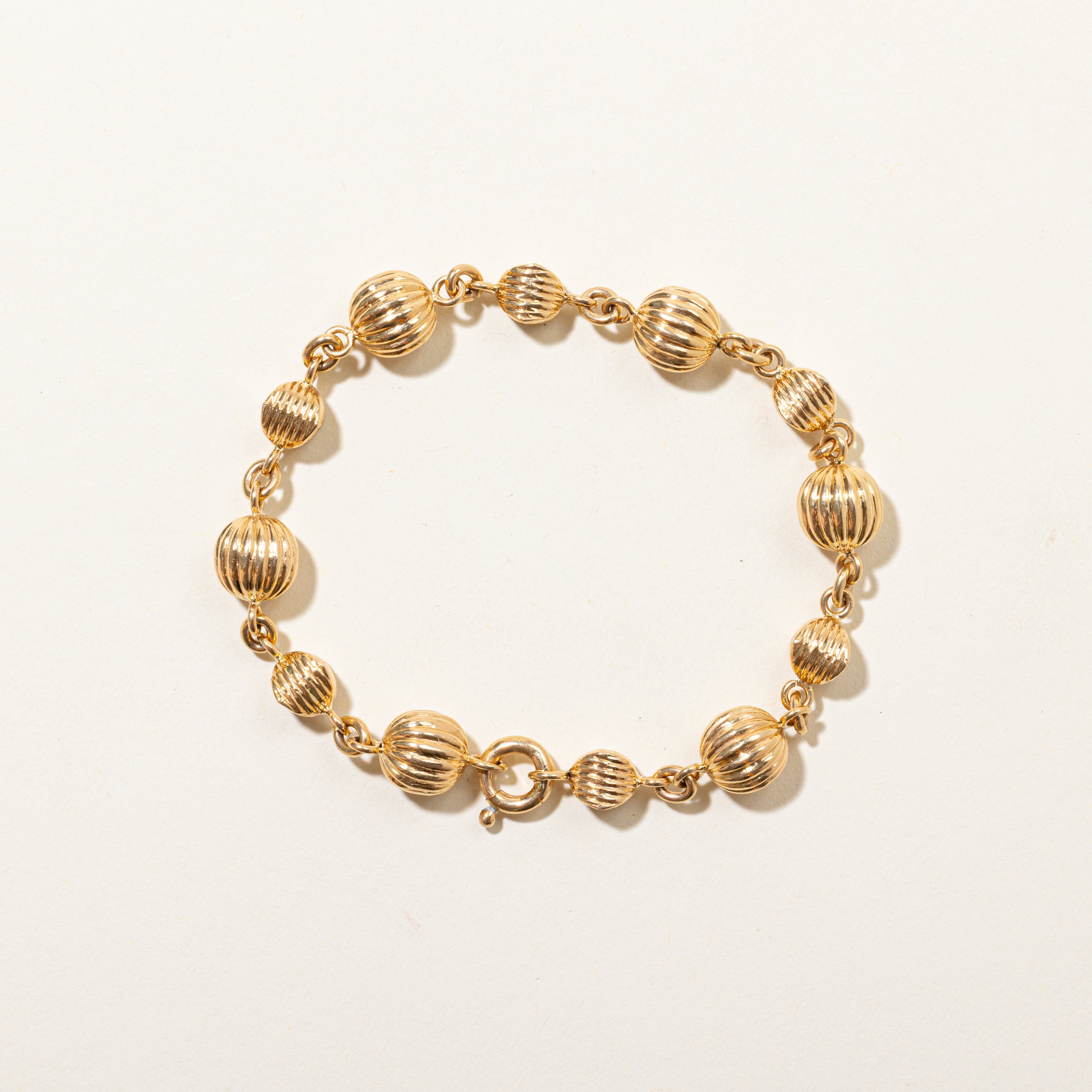 18k Yellow Gold Grooved Bauble Bracelet | 7.5"