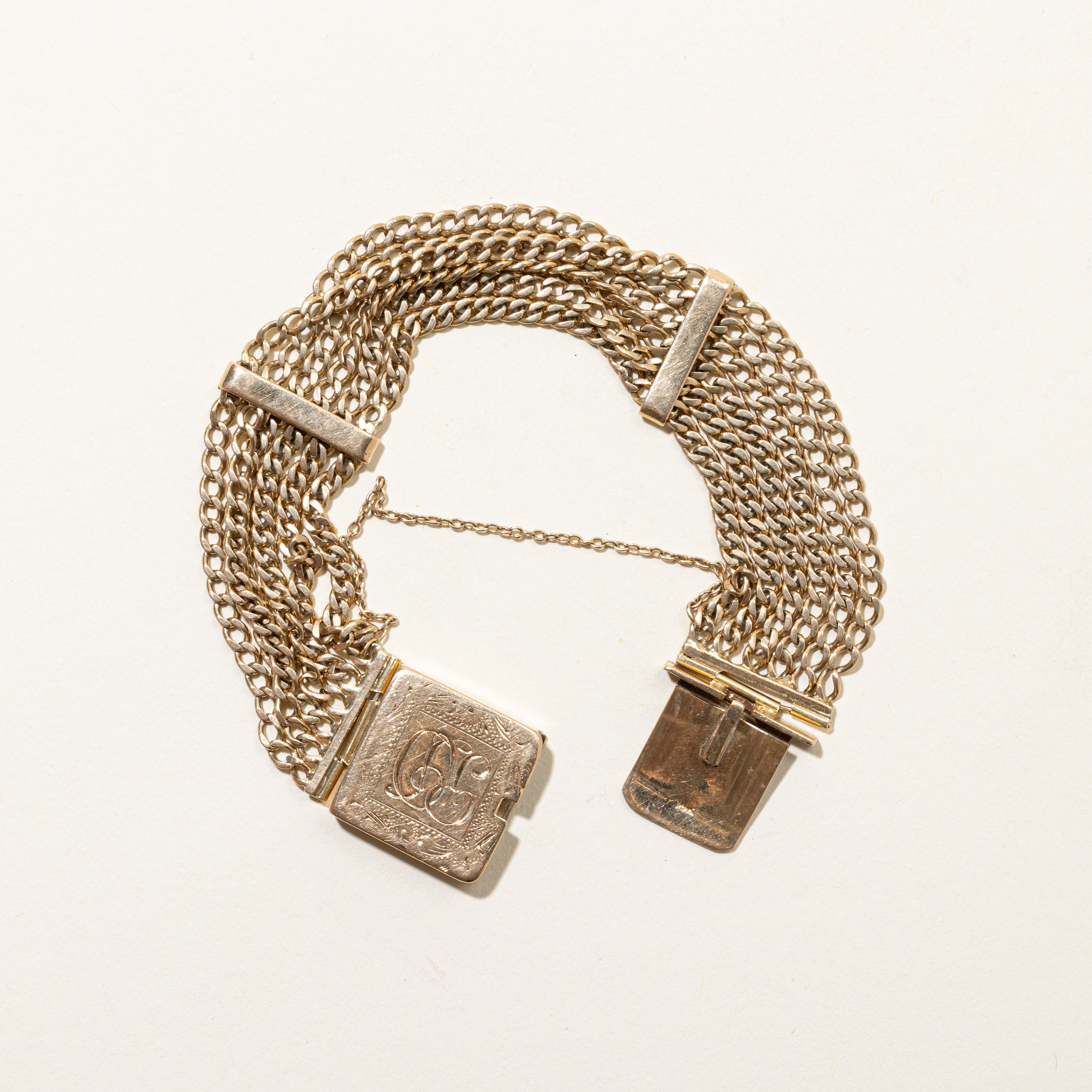 14k Yellow Gold Engraved "RD" Initialized Multi Chain Bracelet | 7.25"