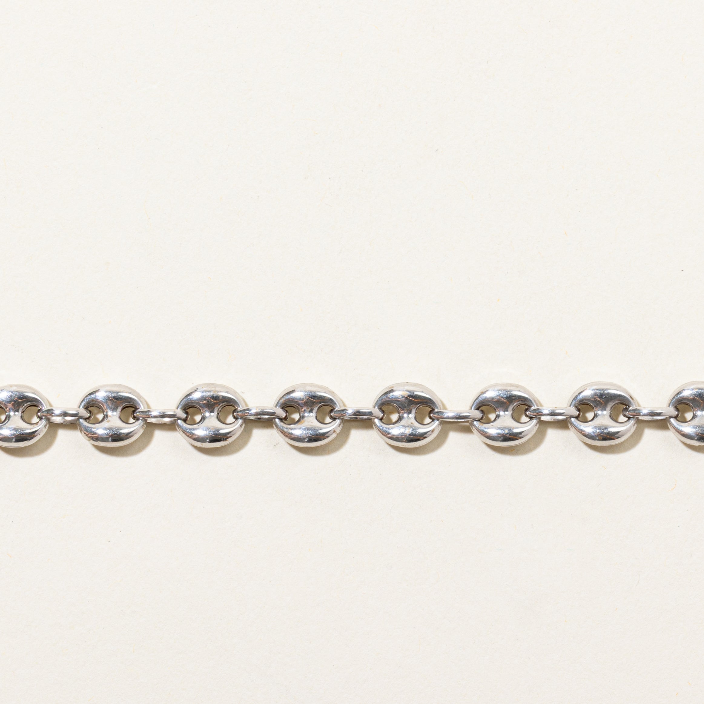 18k White Gold Puffed Anchor Chain Bracelet | 7"