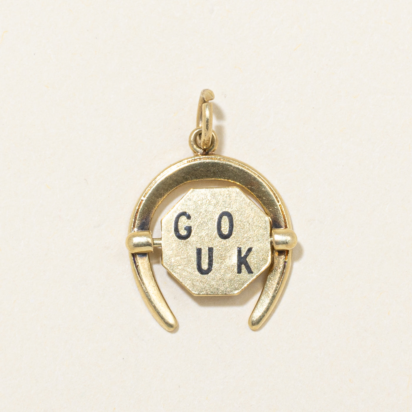14k Yellow Gold Horseshoe Flipable "Good Luck" Pendant
