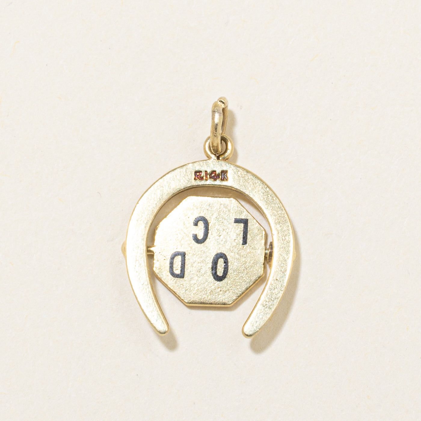 14k Yellow Gold Horseshoe Flipable "Good Luck" Pendant