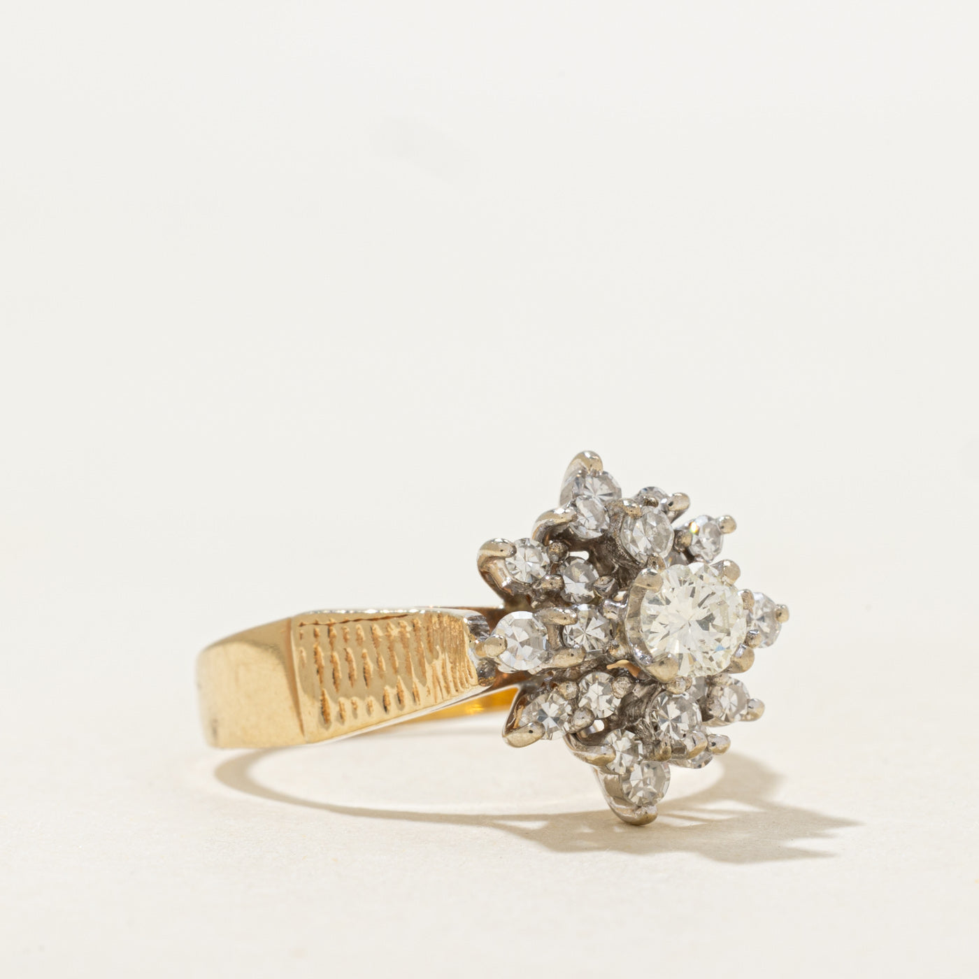Yellow Gold Diamond Cluster Textured Ring | 0.67ctw | SZ 6.25